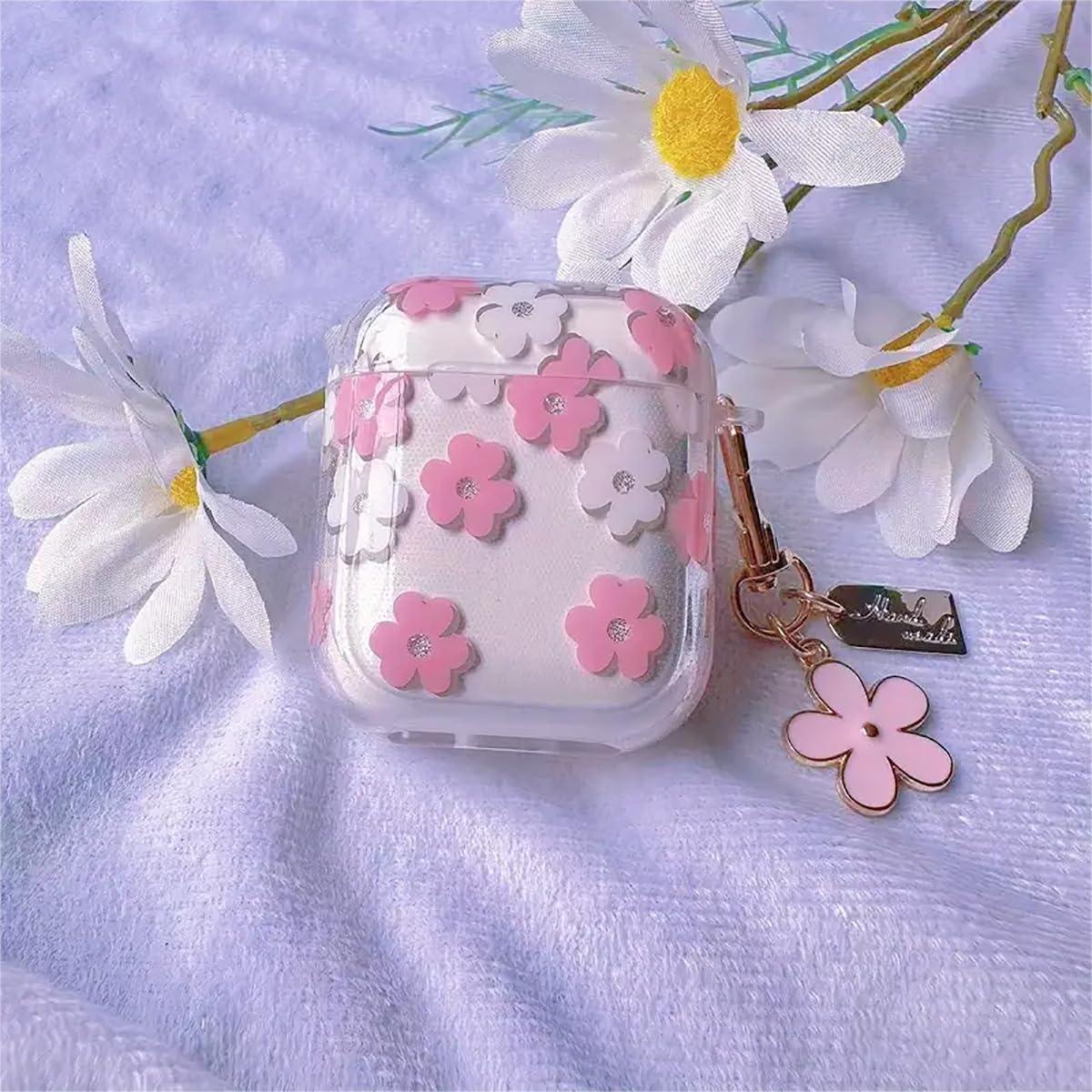 Funda clara TPU floral Olytop para AirPods 1ra/2da Gen - Rosa