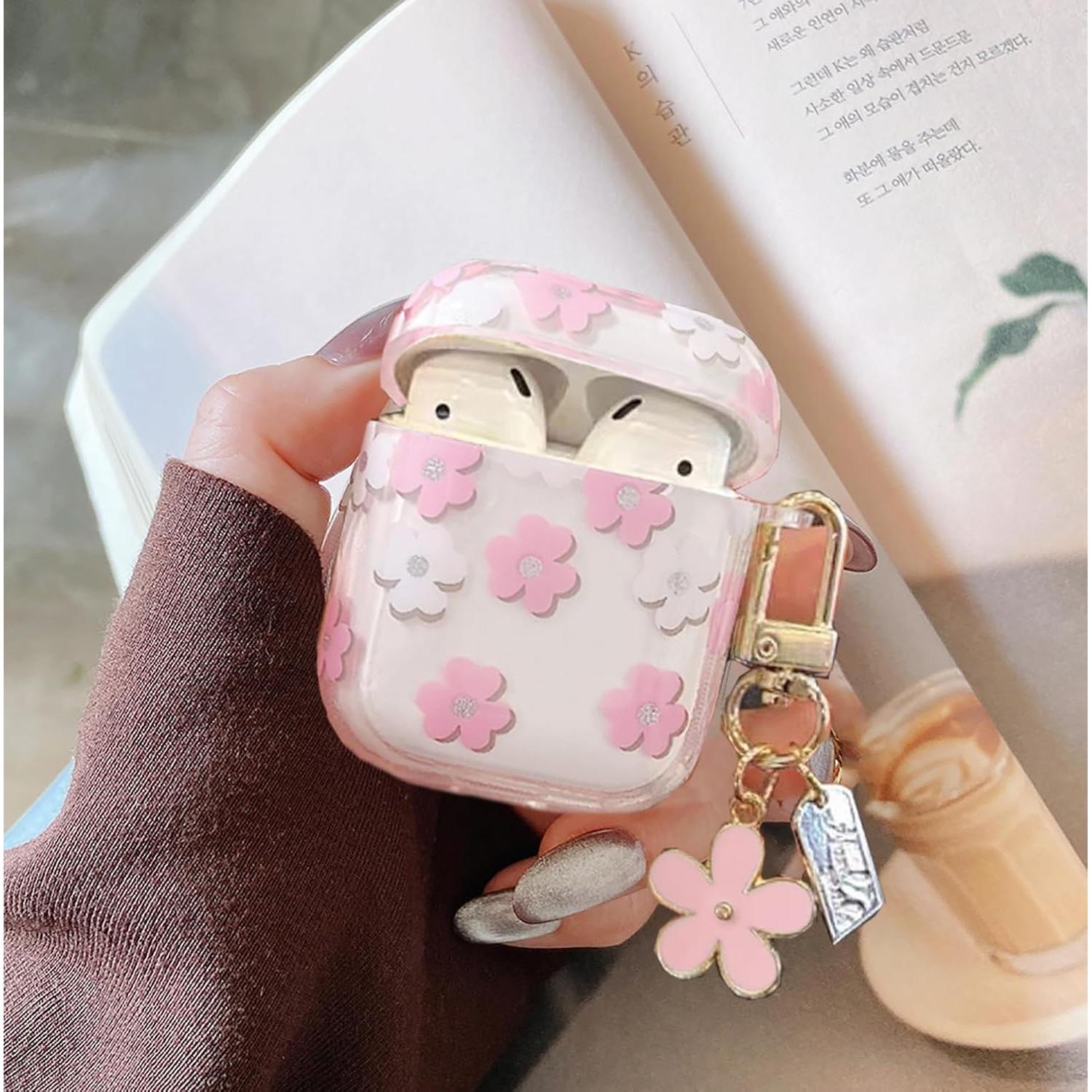 Funda clara TPU floral Olytop para AirPods 1ra/2da Gen - Rosa