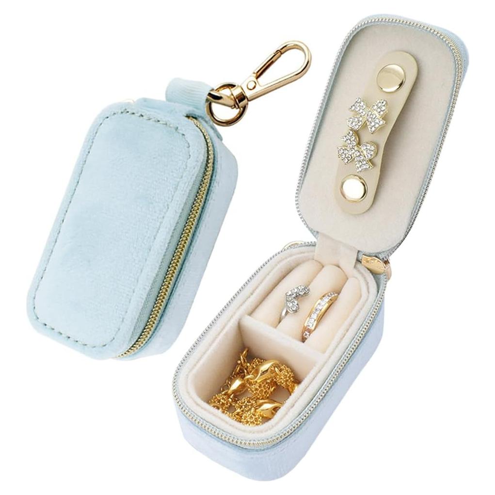 Estuche de Joyería de Viaje FCGOD Terciopelo Azul 8x4 cm