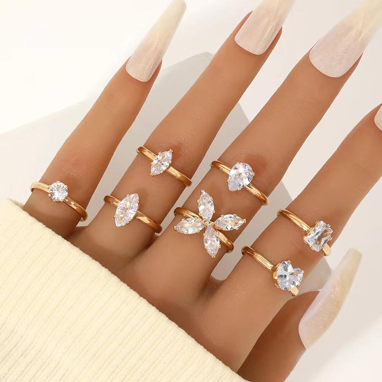 Conjunto de Anillos para Dedos de Oro Mujer - Ajustables Boho