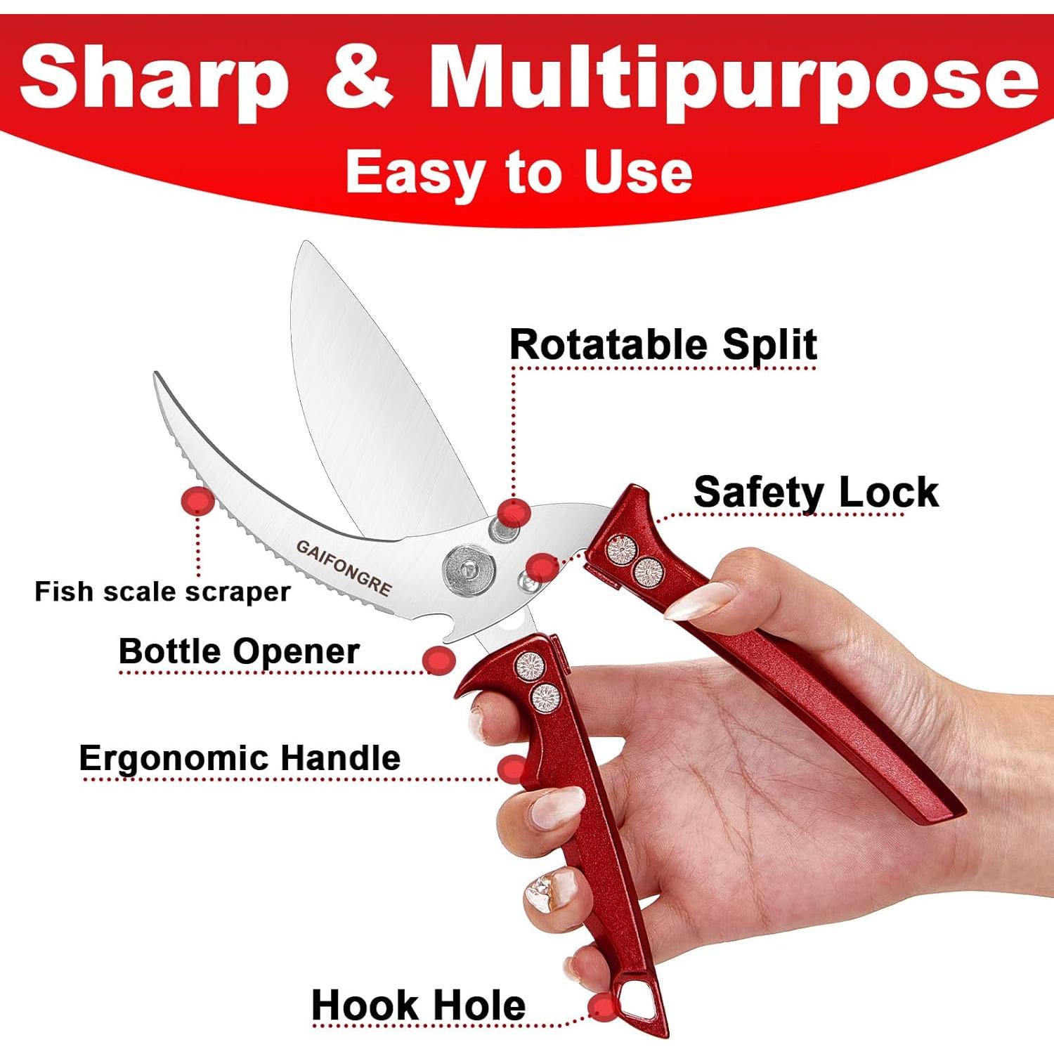 Tijeras de Cocina Multiusos GAIFONGRE 25.4 cm Acero Inoxidable Rojo