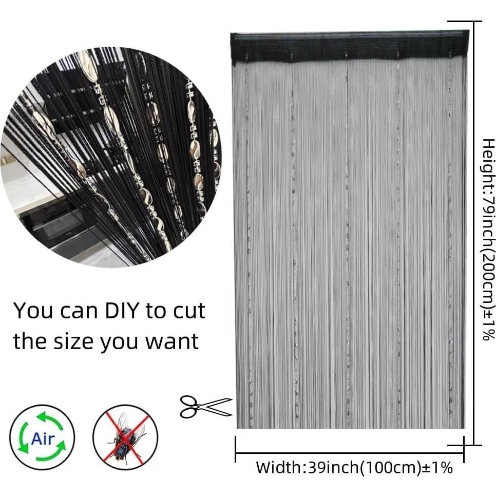 Cortina Decorativa de Cuerda Ave Split 100x200 cm Negra