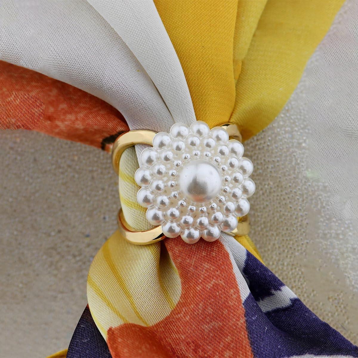 Clip de Bufanda de Perlas Redondas Hebelee para Mujeres - Dorado