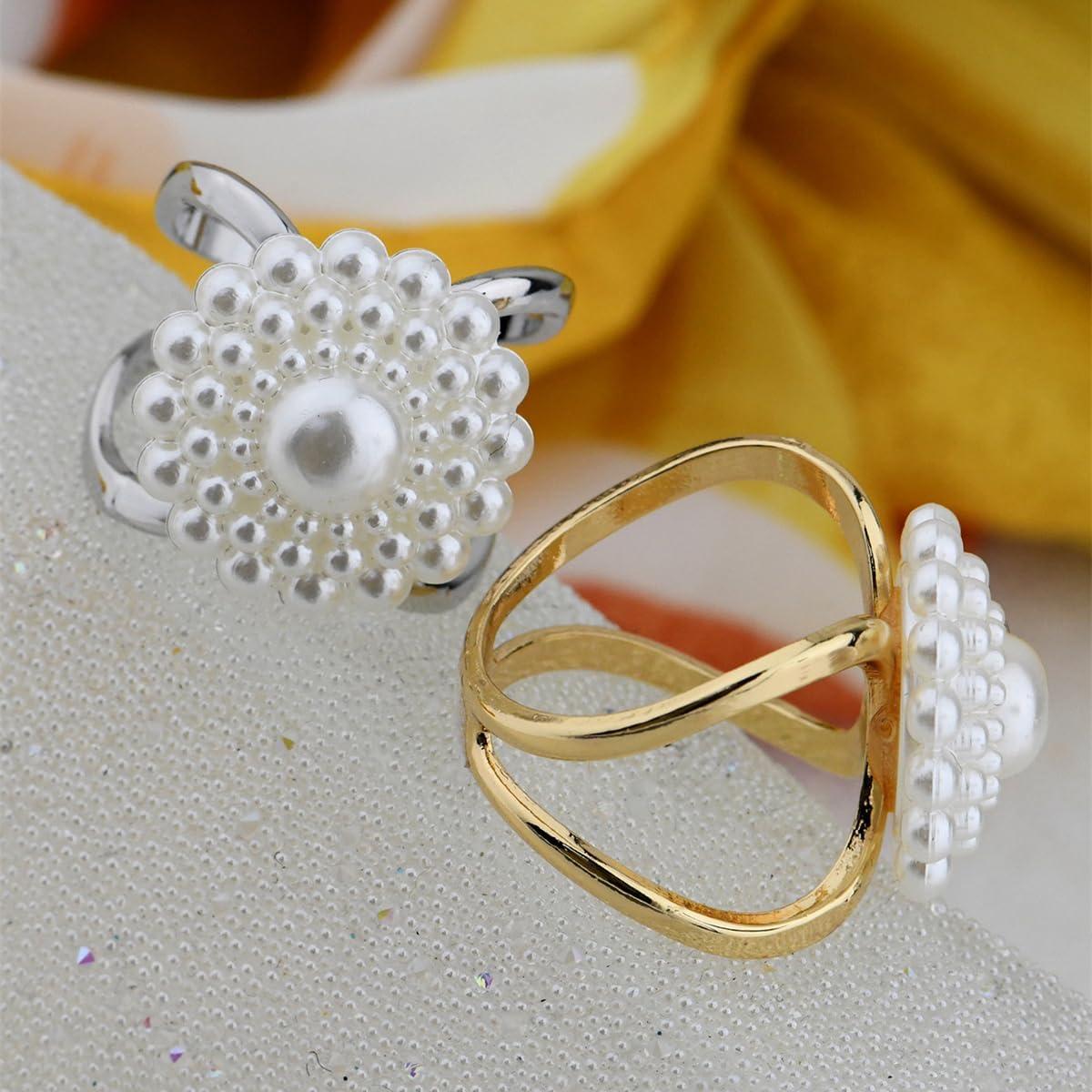 Clip de Bufanda de Perlas Redondas Hebelee para Mujeres - Dorado