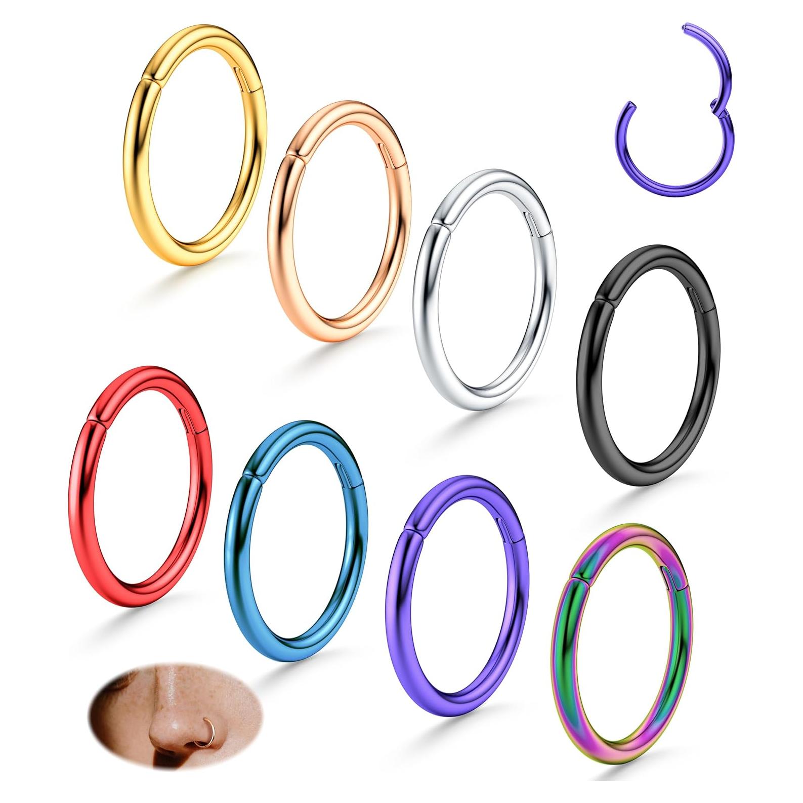 Anillos de Nariz de Titanio G23 SAILIMUE 8 Pcs 8MM 10MM