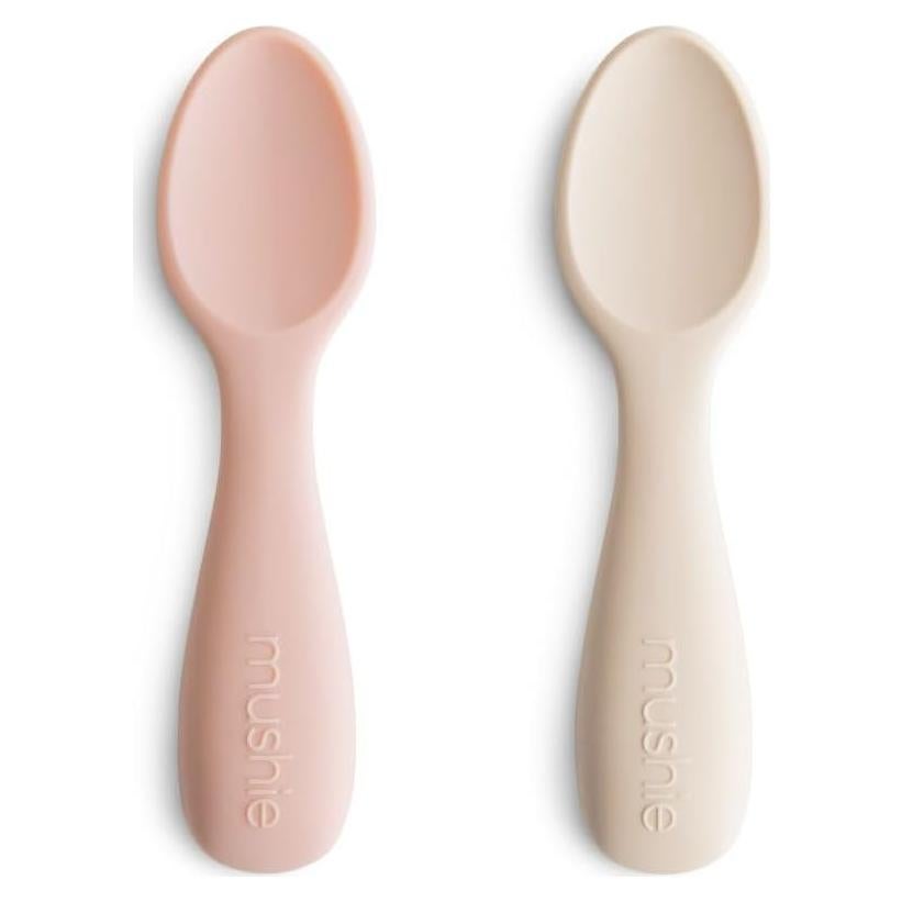 Cucharas de Silicona para Niños Mushie - Paquete de 2 Sonrosado/Arena