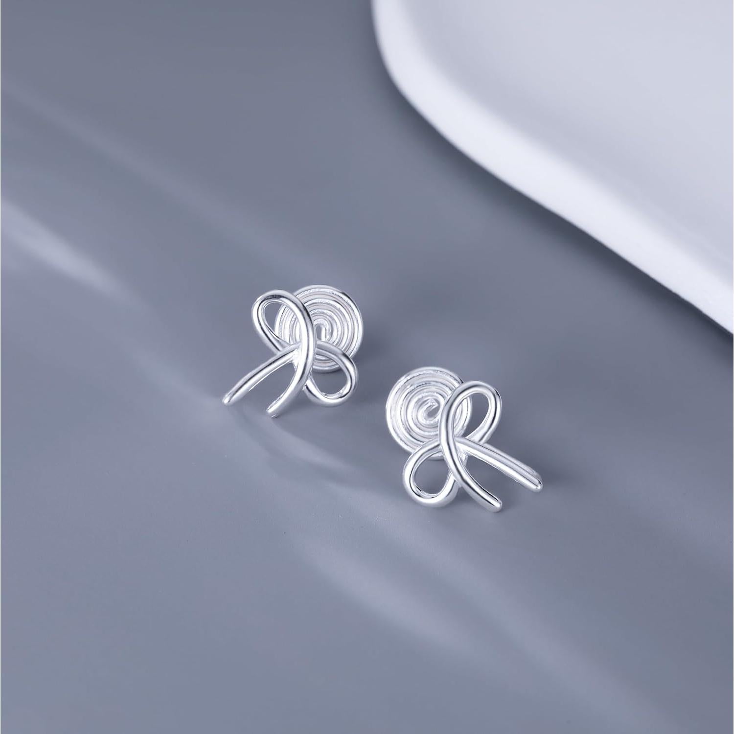 Pendientes de Clip Lazo Plata Esterlina 925 Reffeer 1.5cm