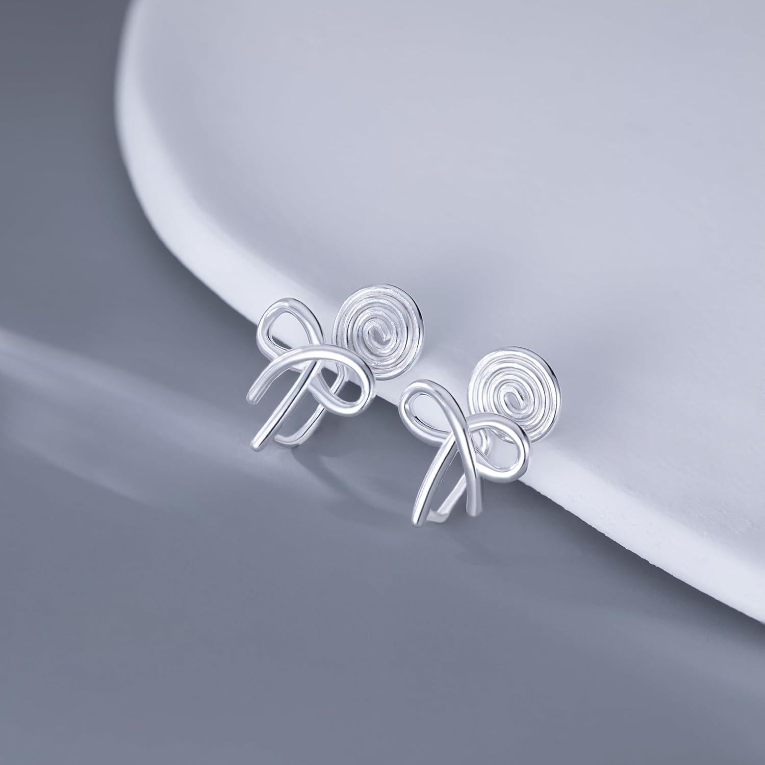 Pendientes de Clip Lazo Plata Esterlina 925 Reffeer 1.5cm