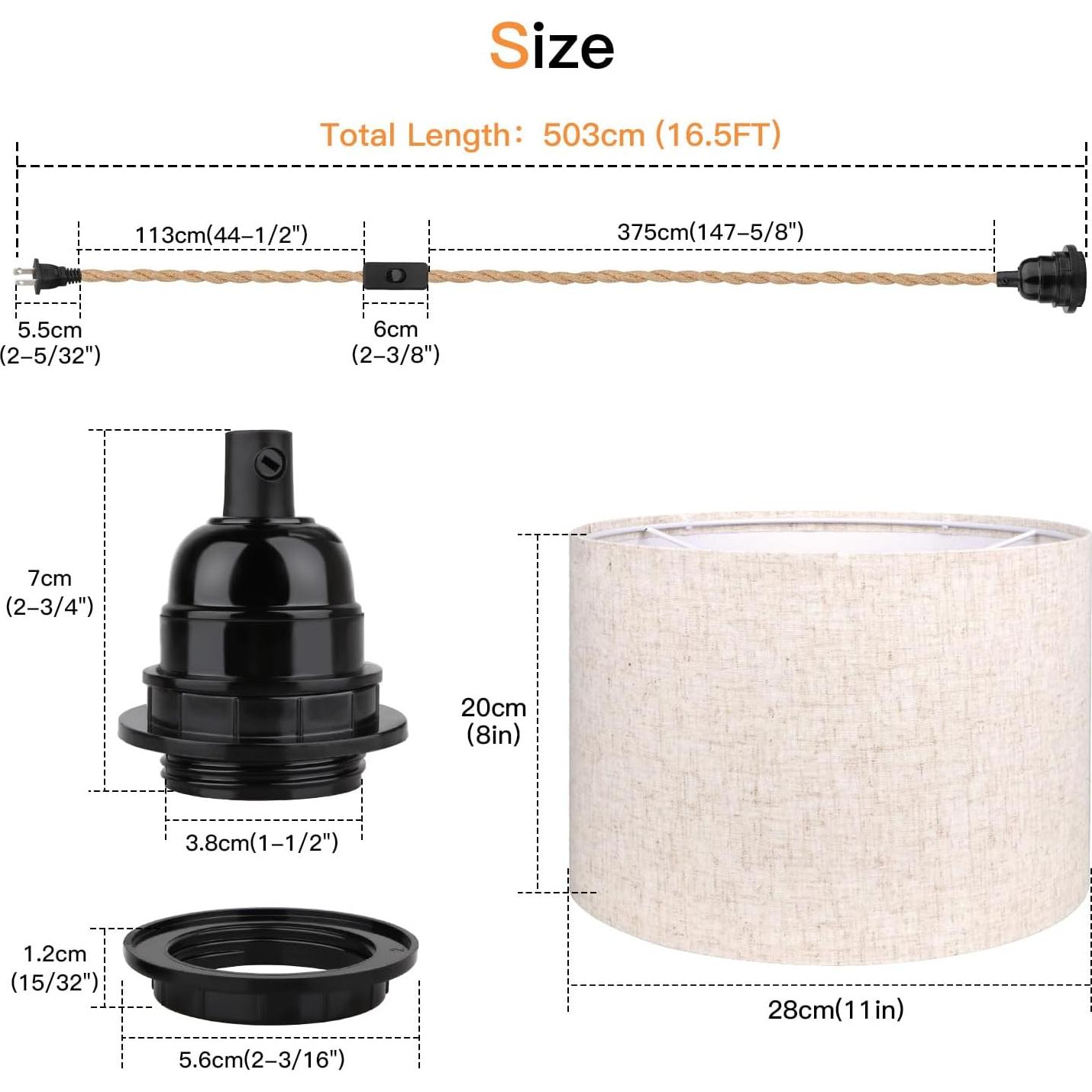 Lámpara Colgante Zevnico 5m con Pantalla de Lino Beige