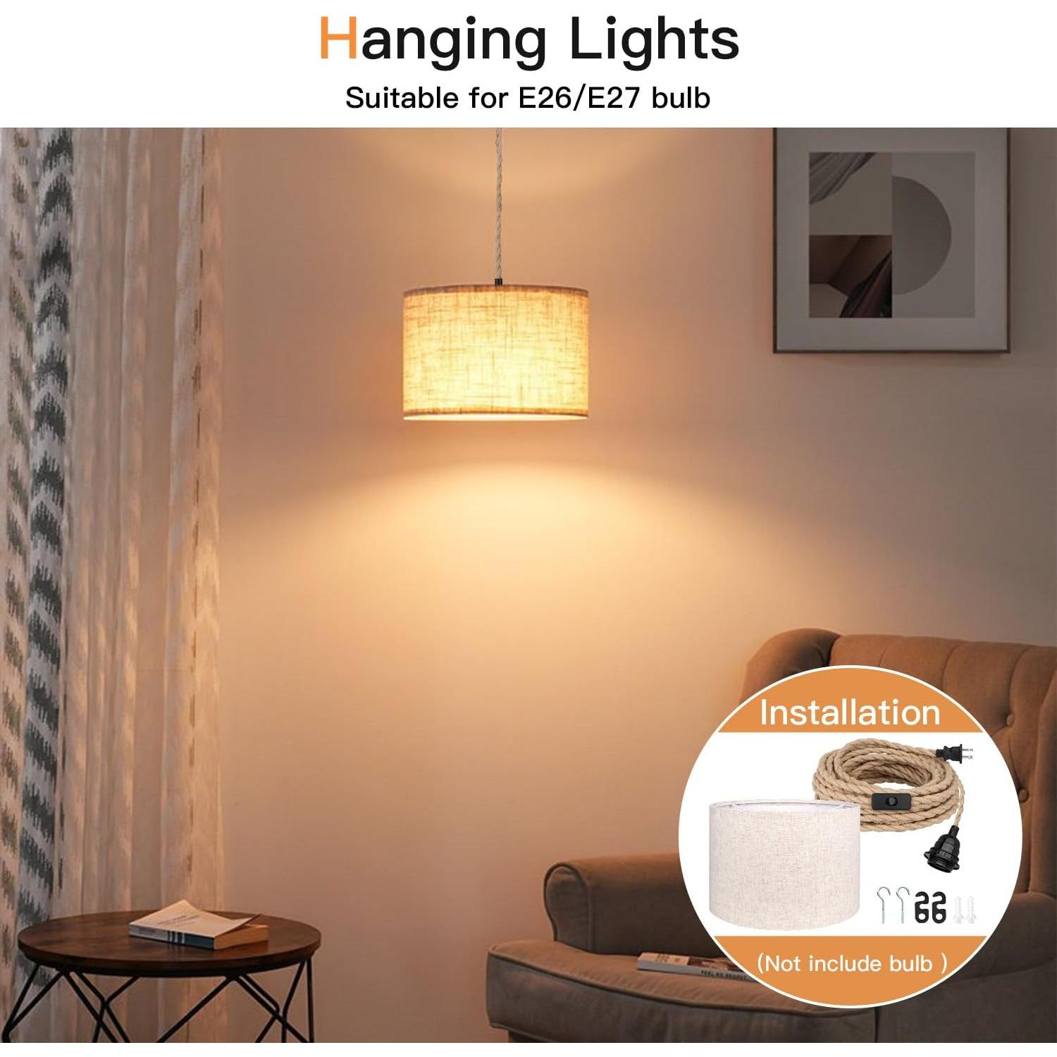 Lámpara Colgante Zevnico 5m con Pantalla de Lino Beige