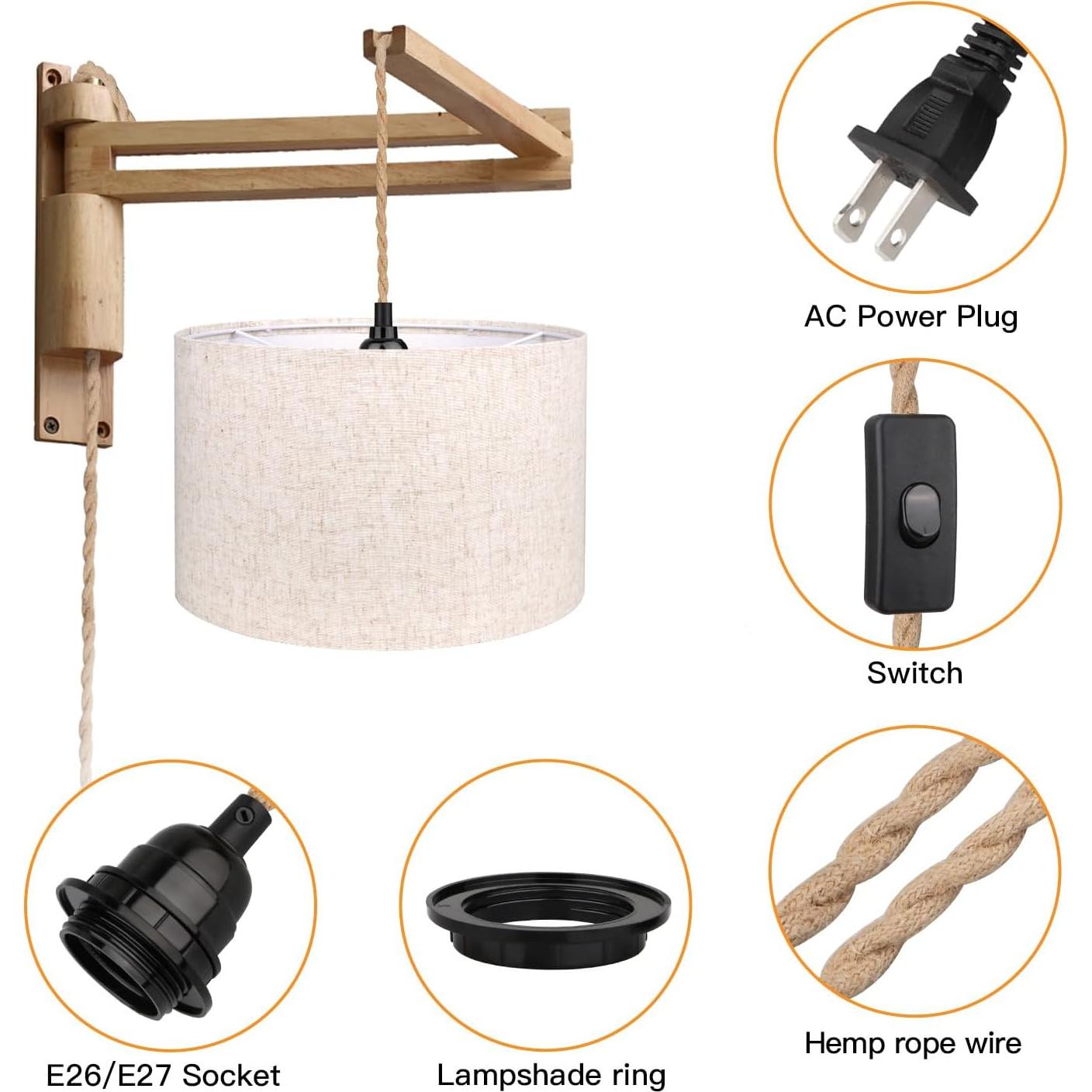 Lámpara Colgante Zevnico 5m con Pantalla de Lino Beige