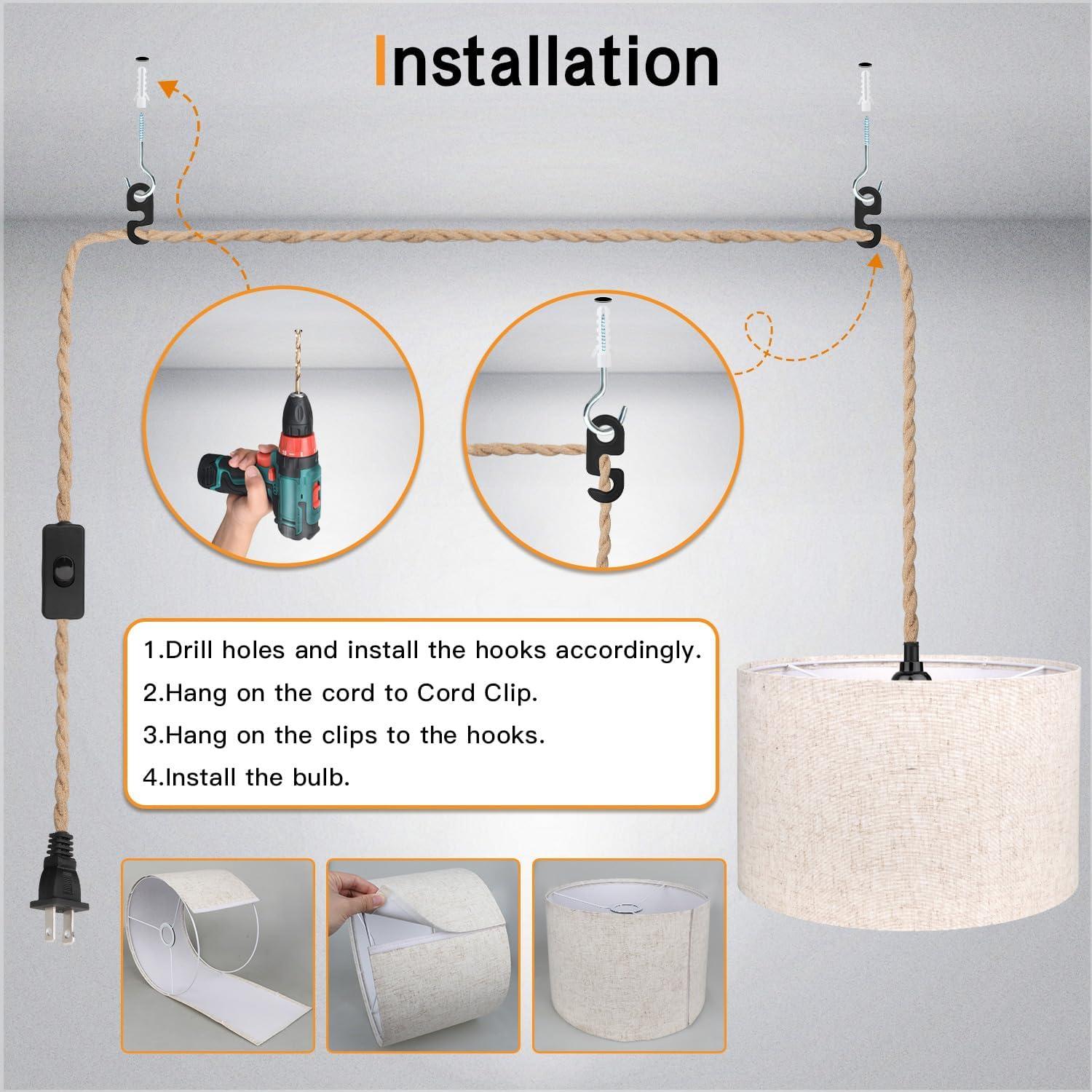 Lámpara Colgante Zevnico 5m con Pantalla de Lino Beige