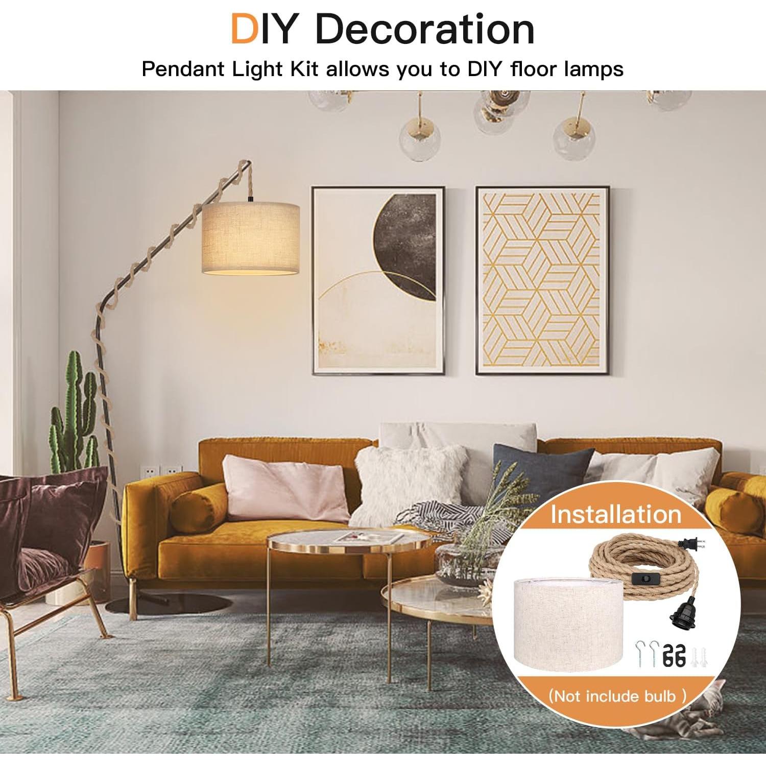 Lámpara Colgante Zevnico 5m con Pantalla de Lino Beige