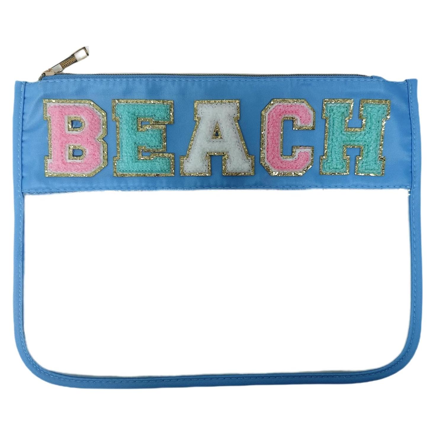 Bolsa de Maquillaje Transparente Nylon Azul Playa 29.5x20.8cm