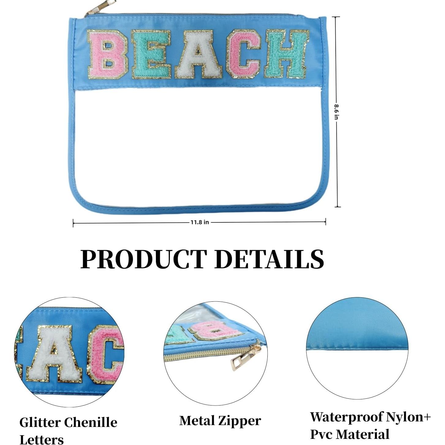 Bolsa de Maquillaje Transparente Nylon Azul Playa 29.5x20.8cm