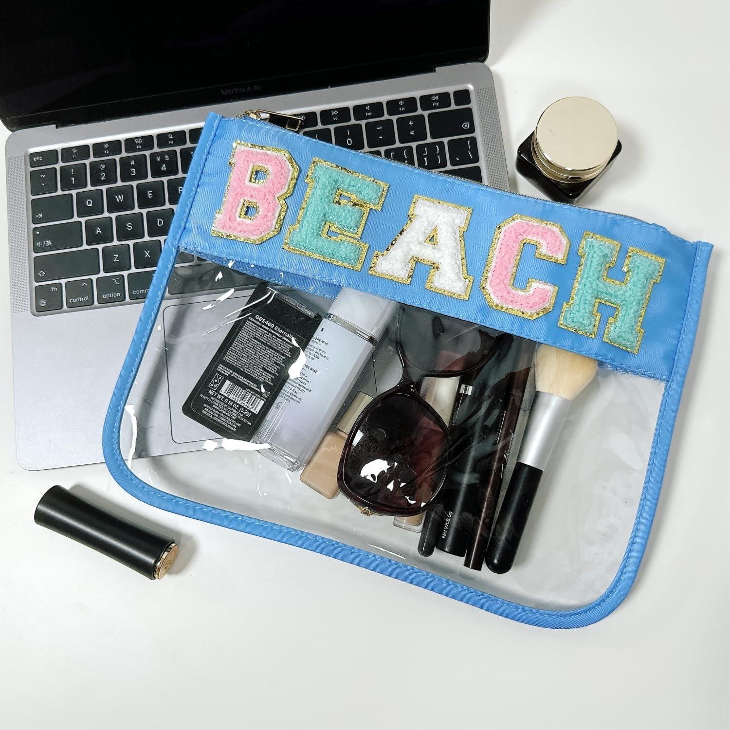 Bolsa de Maquillaje Transparente Nylon Azul Playa 29.5x20.8cm