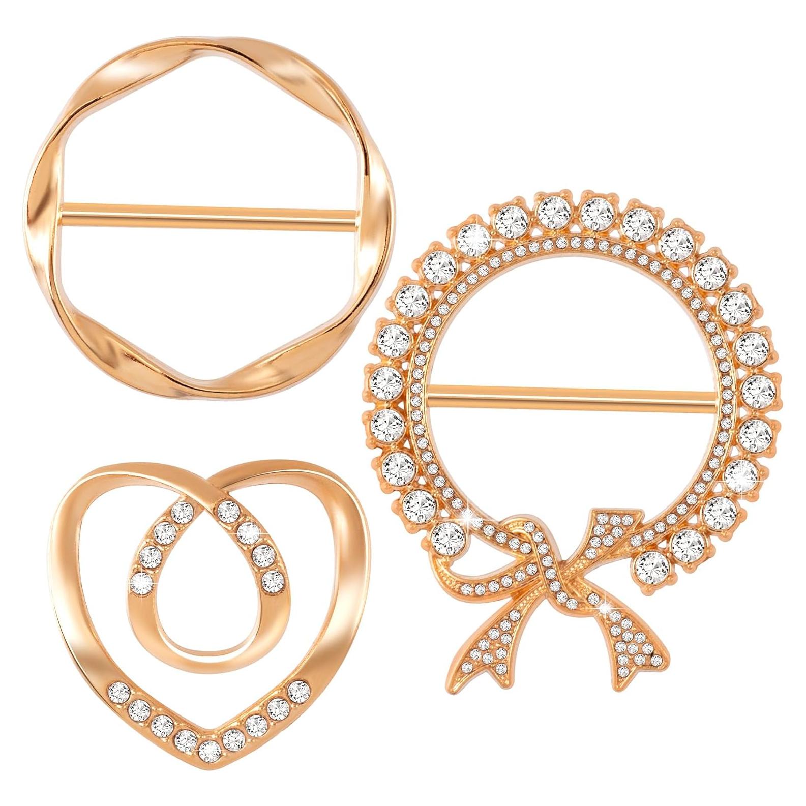 3 Clips de Bufanda Dorados con Rhinestone para Mujeres