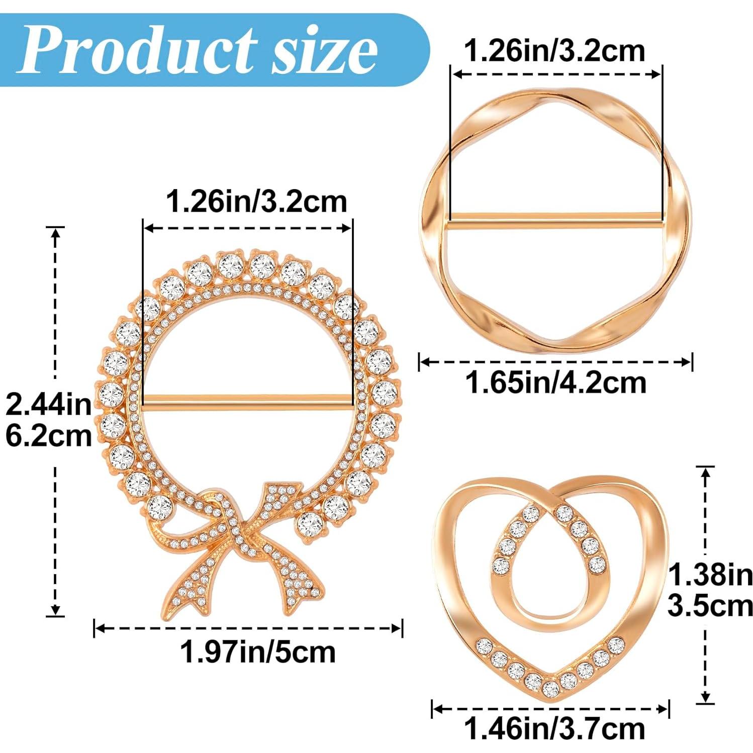 3 Clips de Bufanda Dorados con Rhinestone para Mujeres