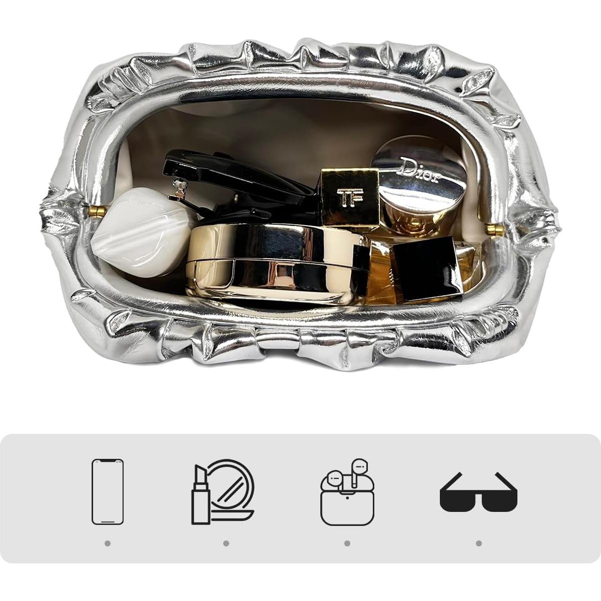 Bolso de Mano Plisado de Cuero Vegano Huralona - Color Negro