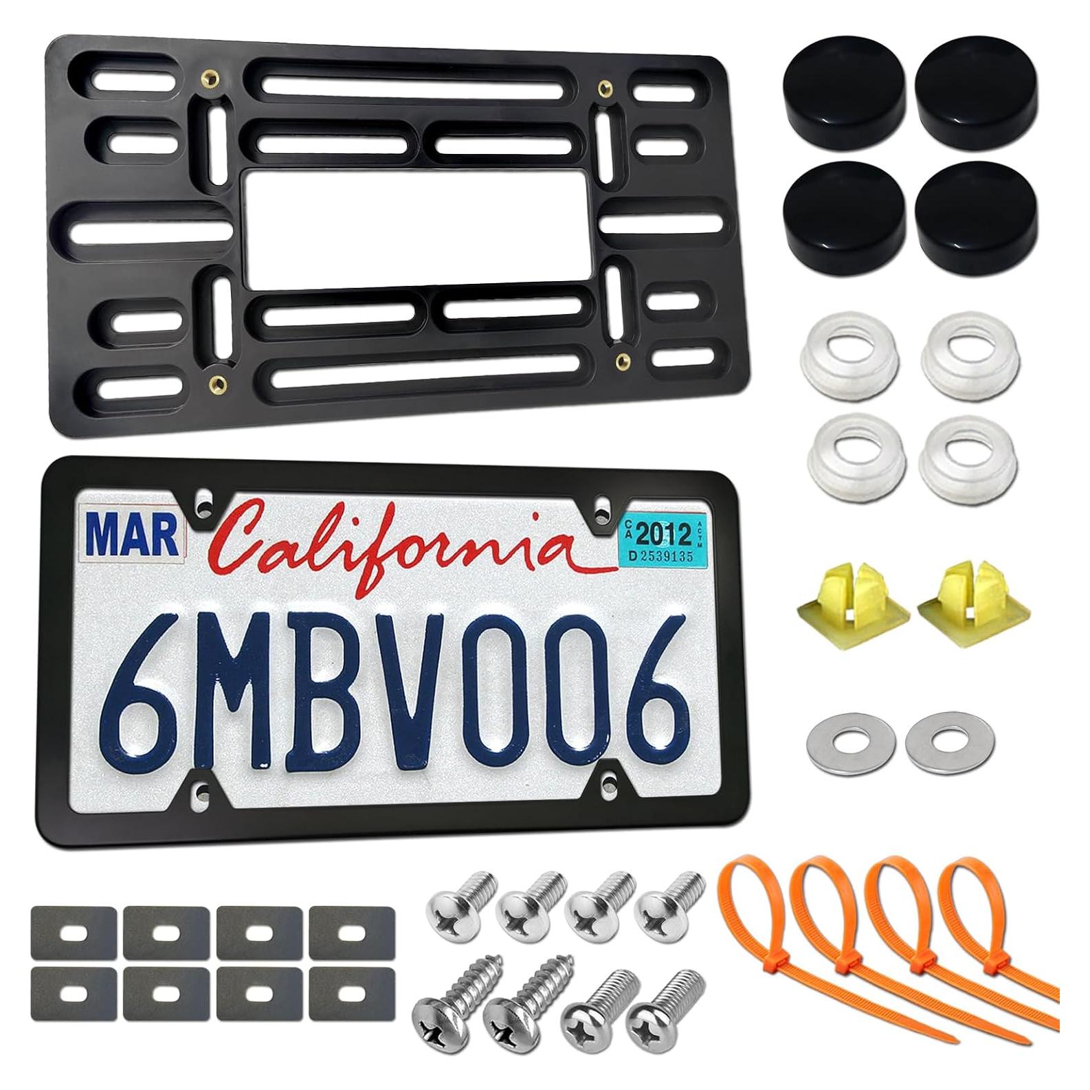 Kit de Soporte de Placa de Licencia Delantera ZXFOOG - Aluminio Negro Mate