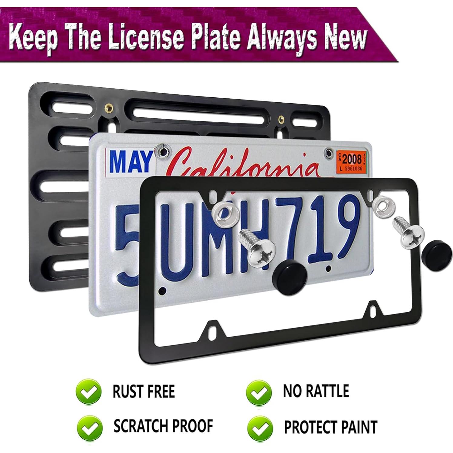 Kit de Soporte de Placa de Licencia Delantera ZXFOOG - Aluminio Negro Mate