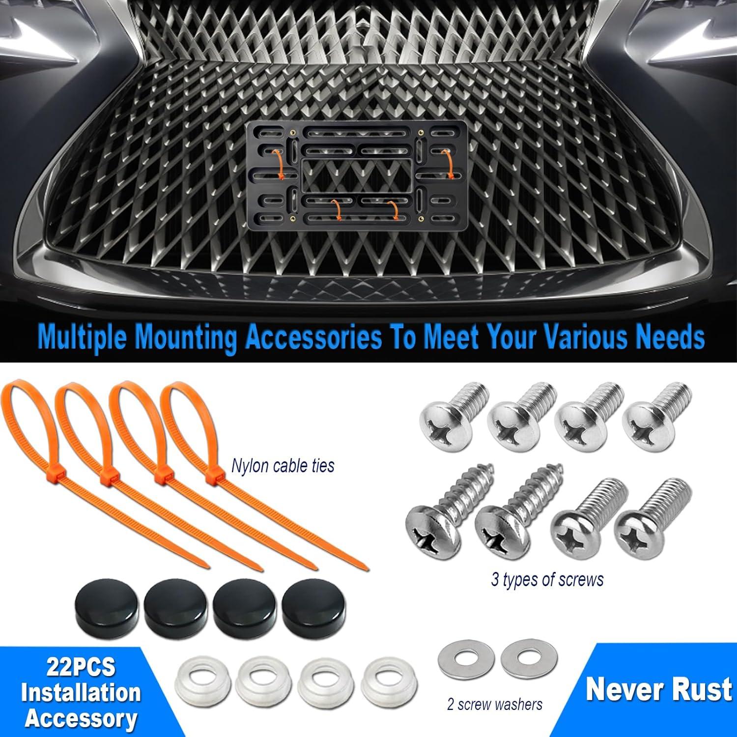 Kit de Soporte de Placa de Licencia Delantera ZXFOOG - Aluminio Negro Mate