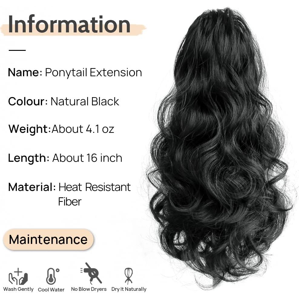 Extensión de Cola de Caballo Rizada Sintética StrRid 40.64 cm Negra