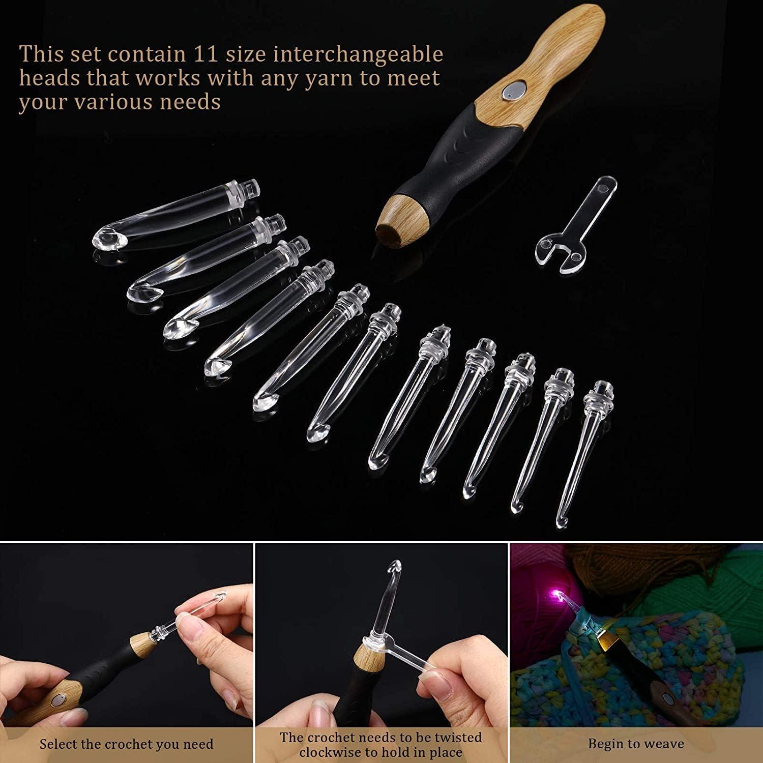 Juego de Ganchillos Iluminados LOVE&WEAVING - 11 Piezas 2.5mm a 8.0mm