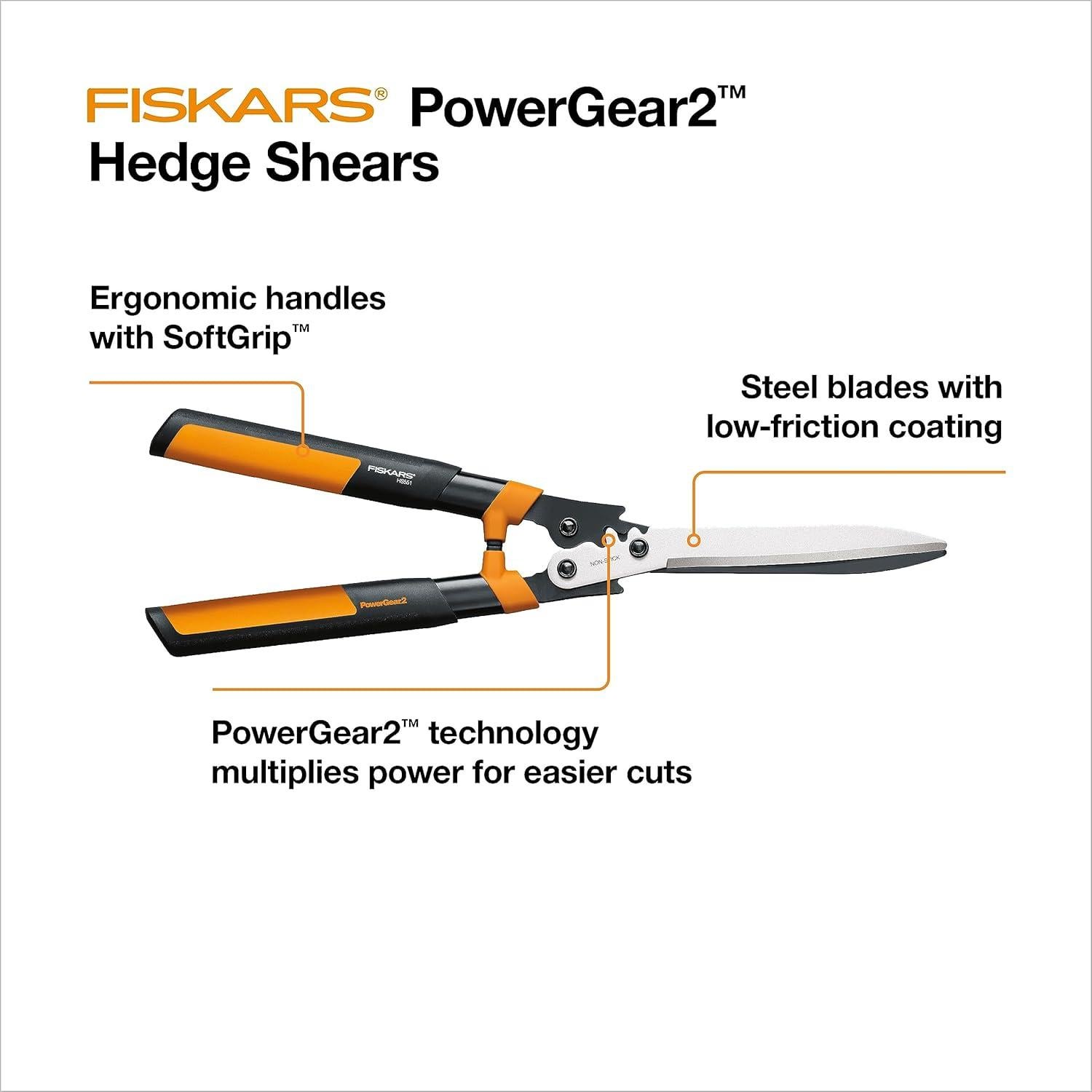 Tijeras de seto Fiskars PowerGear2 58 cm con cuchillas de acero