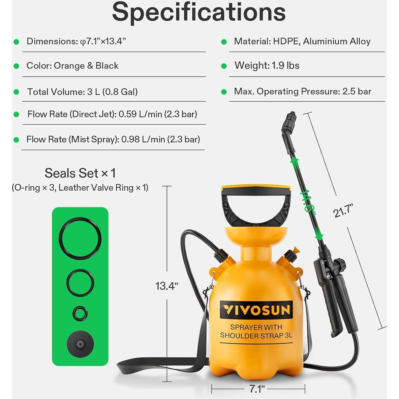 Pulverizador de Presión VIVOSUN 3L con Boquilla Ajustable