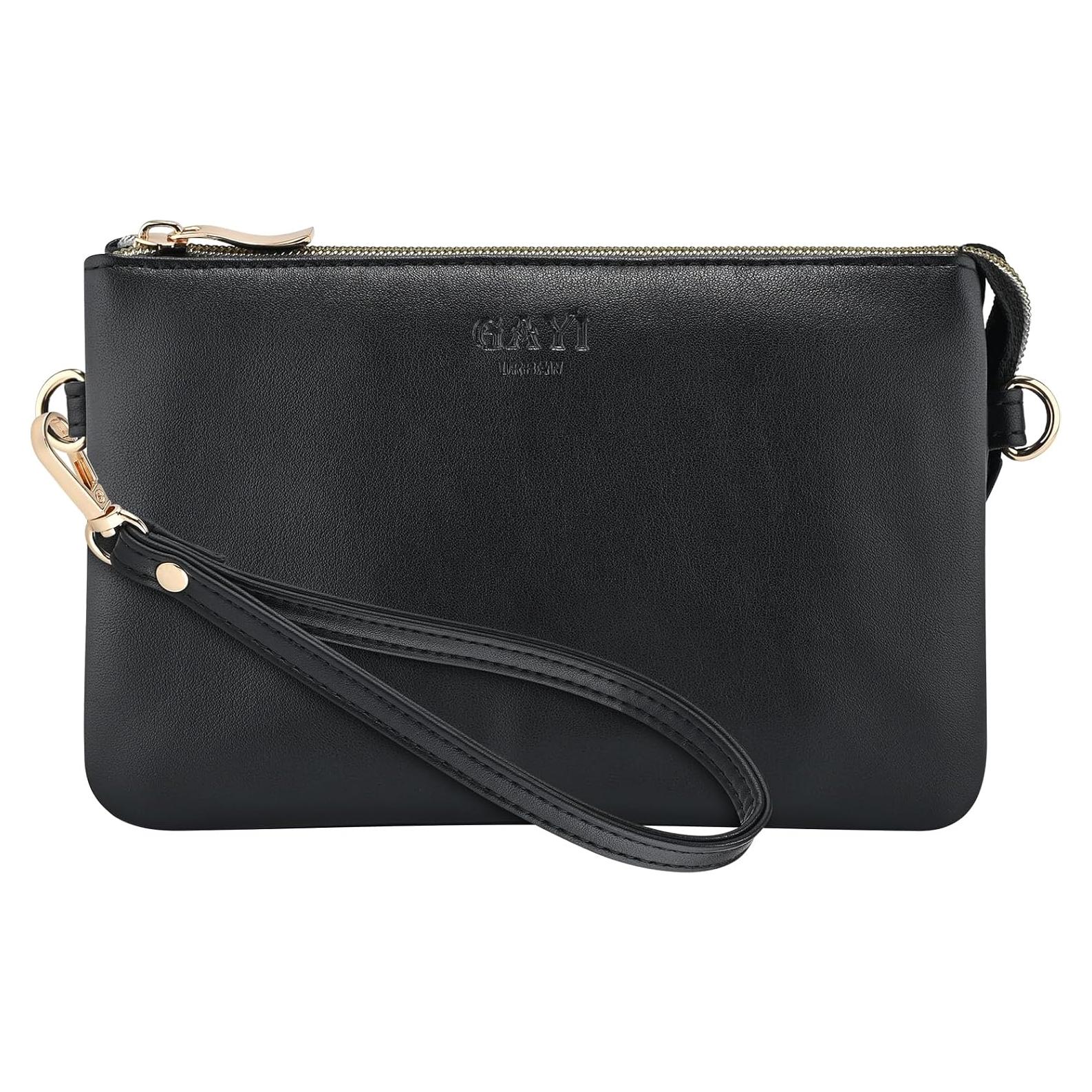 Bolso de muñeca de cuero vegano Gy24008 para mujeres - Negro
