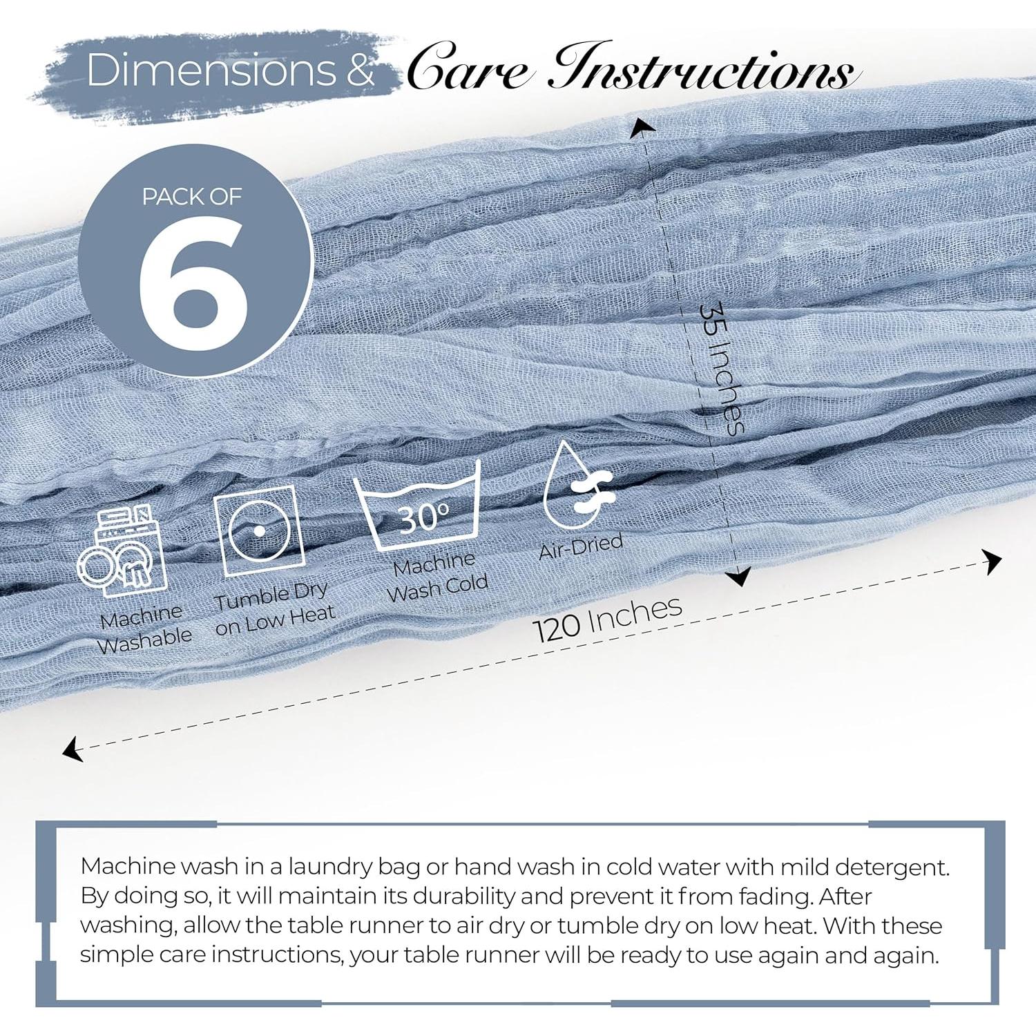 Paquete de 6 Caminos de Mesa de Gasa Azul Polvoriento 35x120 cm