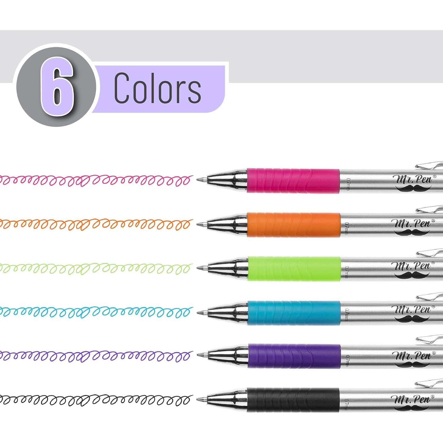 Bolígrafos Mr. Pen Sin Sangrado Punta Fina 0.7mm - Paquete de 6