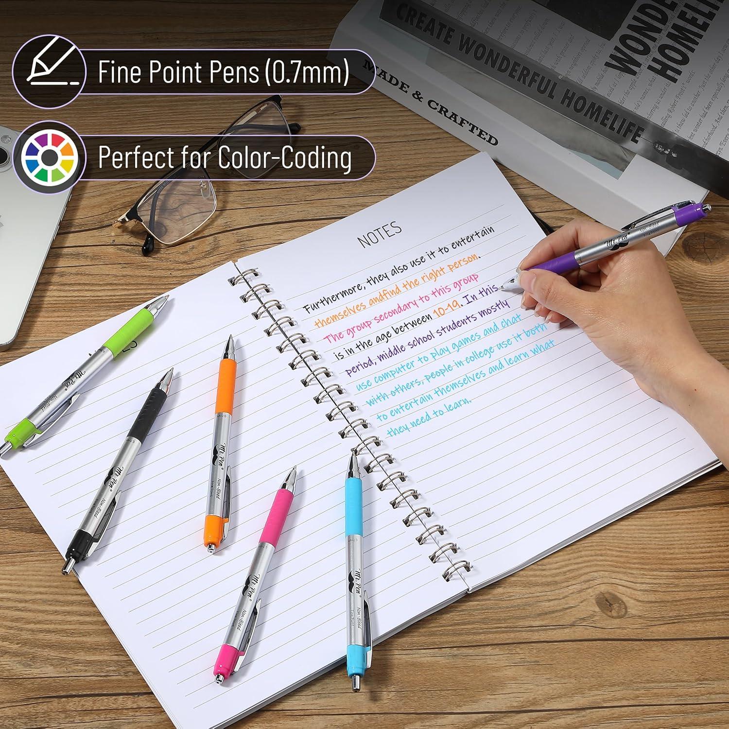 Bolígrafos Mr. Pen Sin Sangrado Punta Fina 0.7mm - Paquete de 6