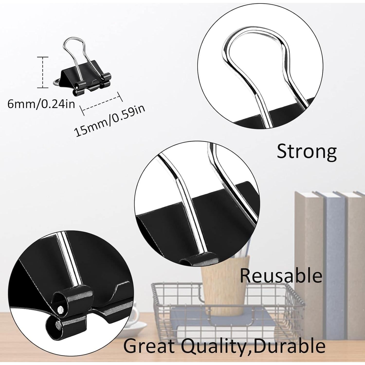 Clips de Carpeta Metálicos JANYUN 150 Pcs 15 mm Negro