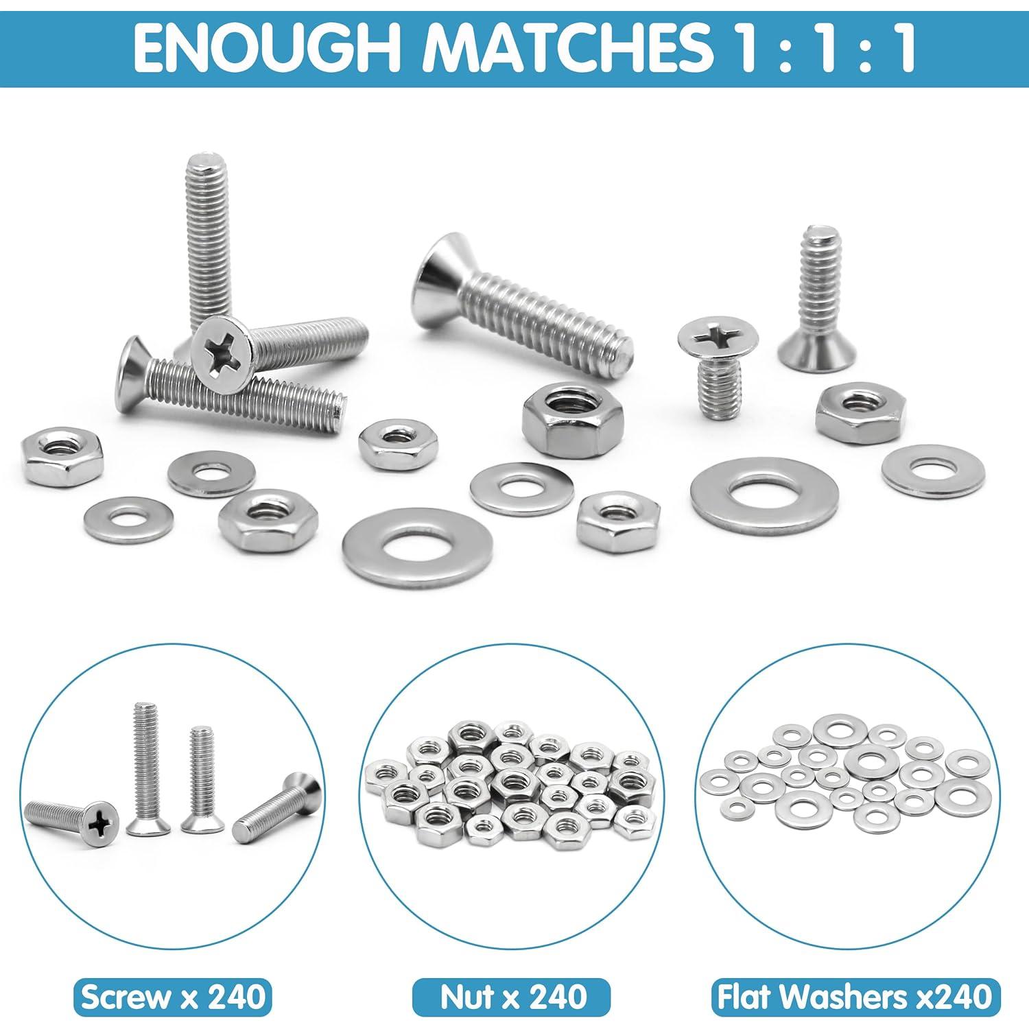 Kit de 720 Piezas de Tornillos y Tuercas SATANTECH Acero Inoxidable
