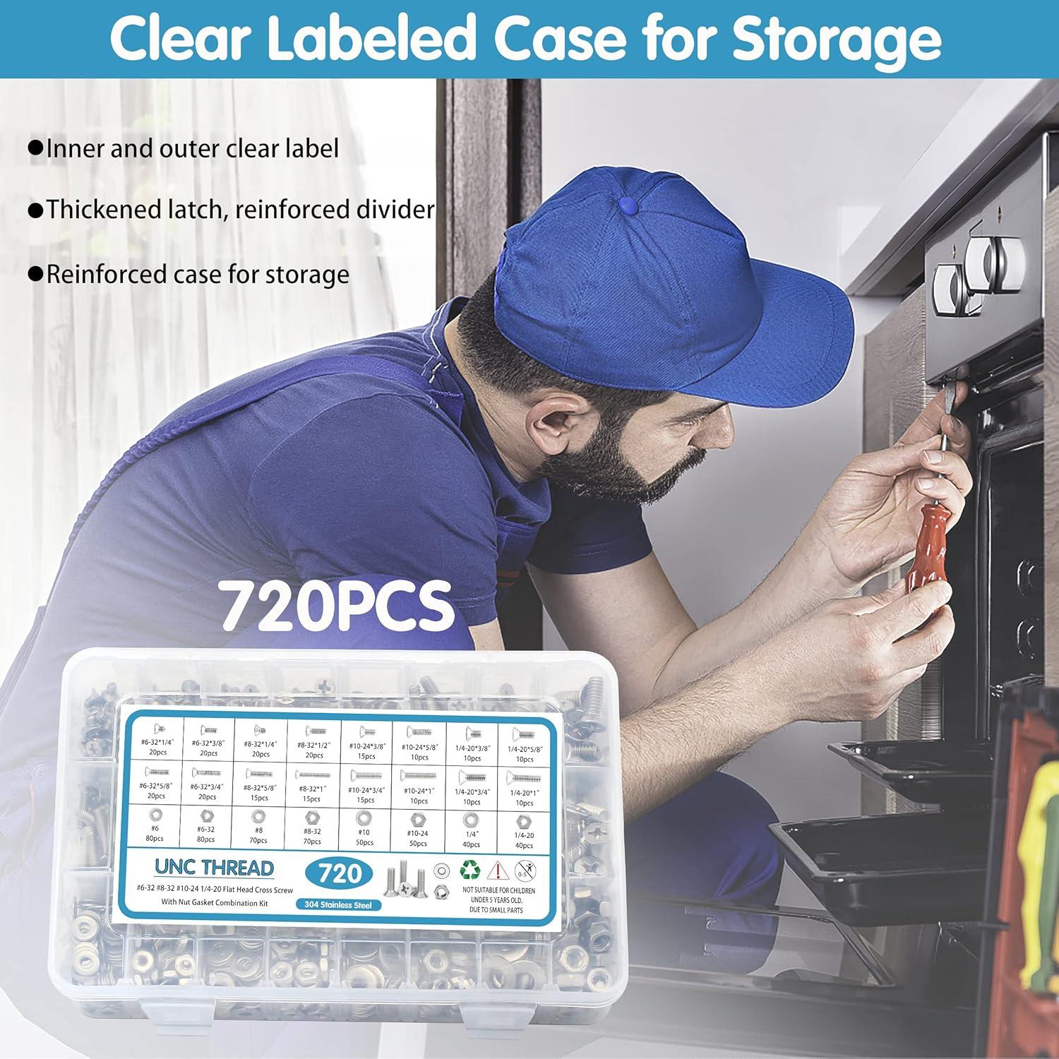 Kit de 720 Piezas de Tornillos y Tuercas SATANTECH Acero Inoxidable