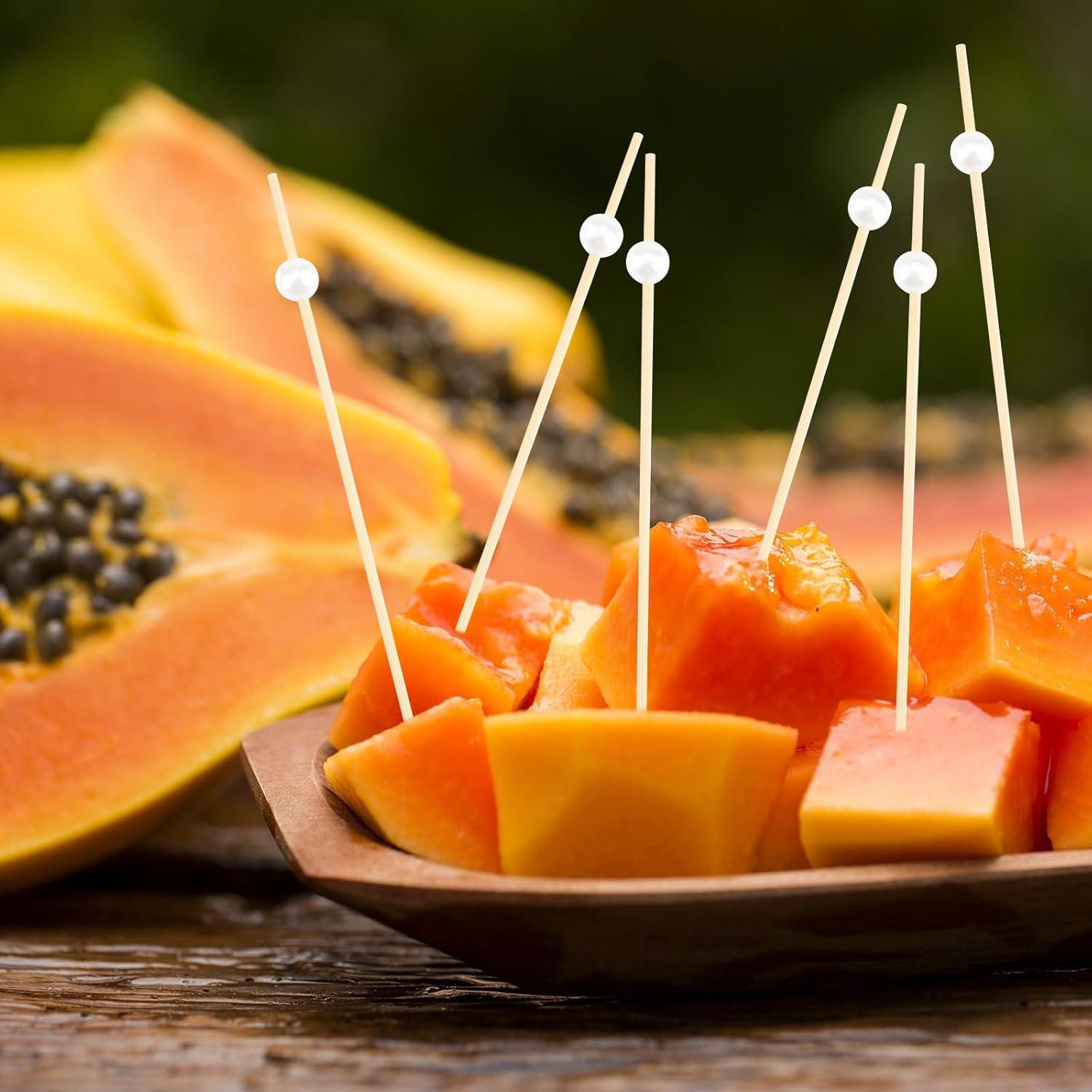 Paquete de 200 Palillos de Bambú con Bola Blanca 12 cm