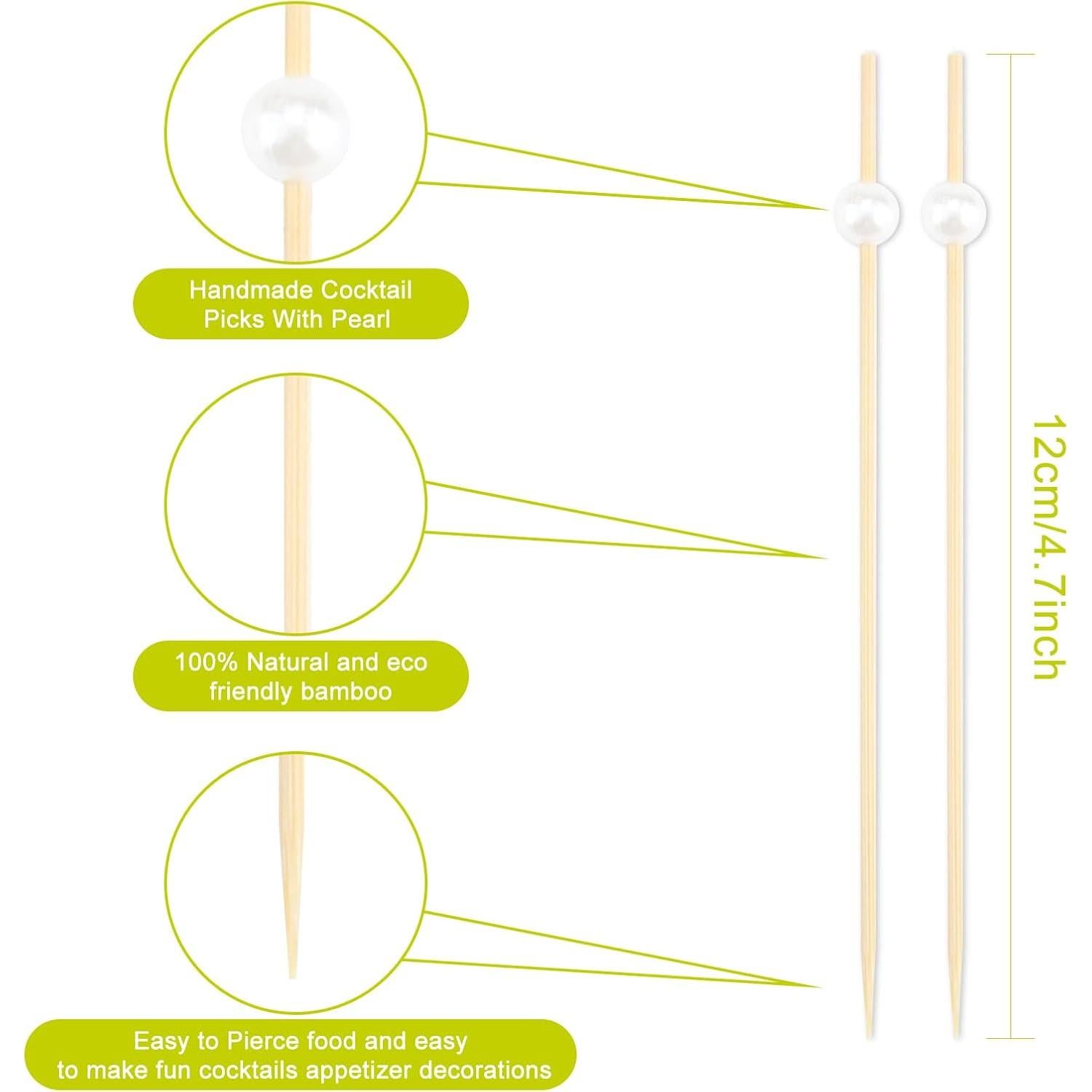 Paquete de 200 Palillos de Bambú con Bola Blanca 12 cm