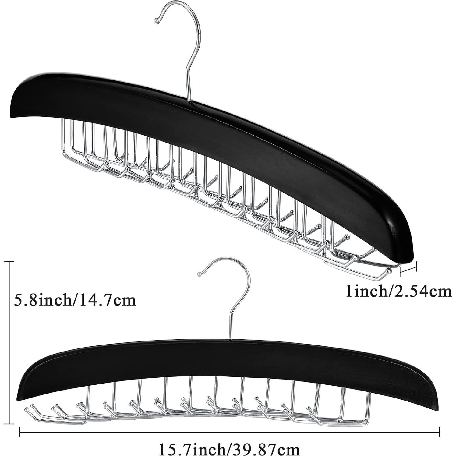 Perchero de Corbatas Jetec 2 Piezas 24 Ganchos Madera Negro
