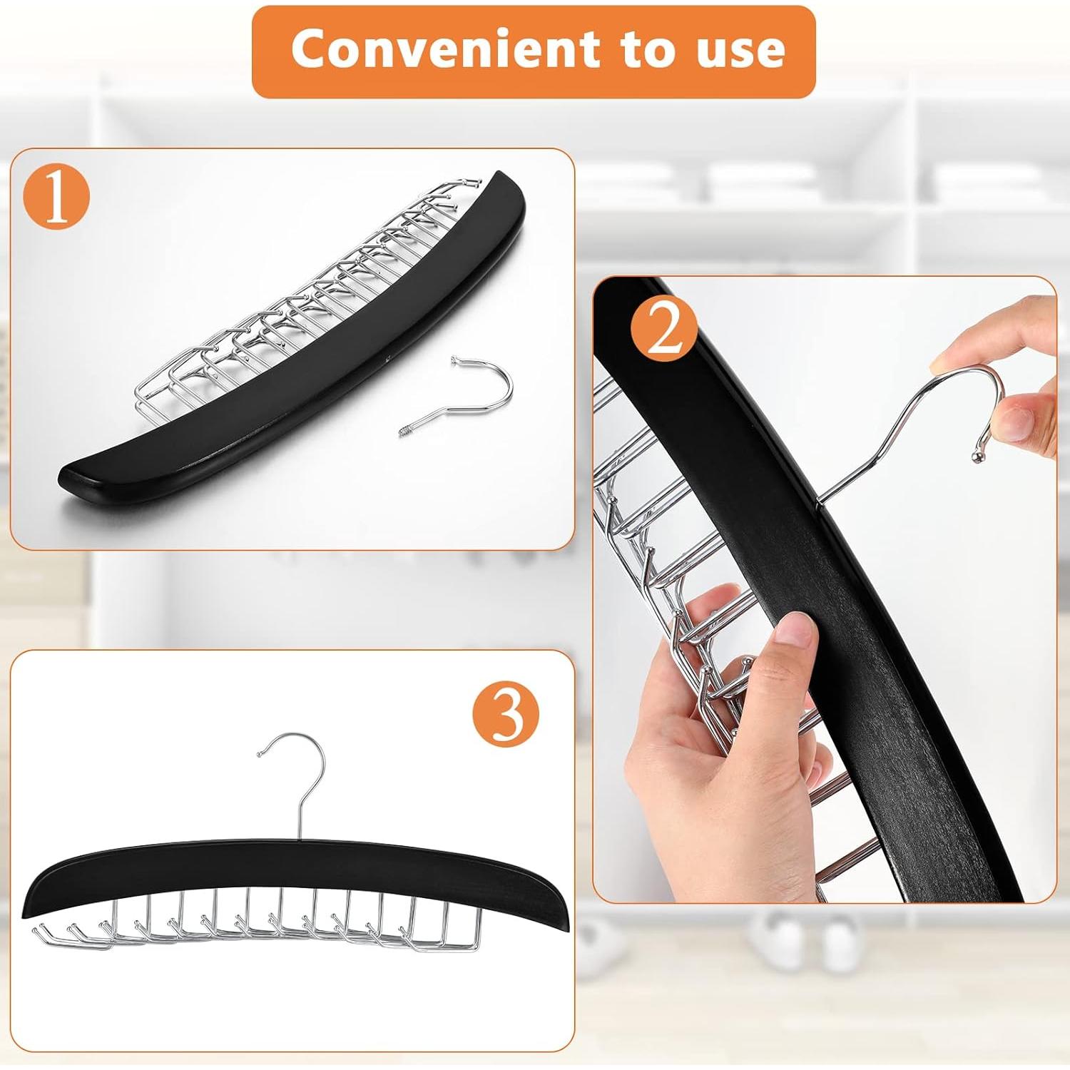 Perchero de Corbatas Jetec 2 Piezas 24 Ganchos Madera Negro