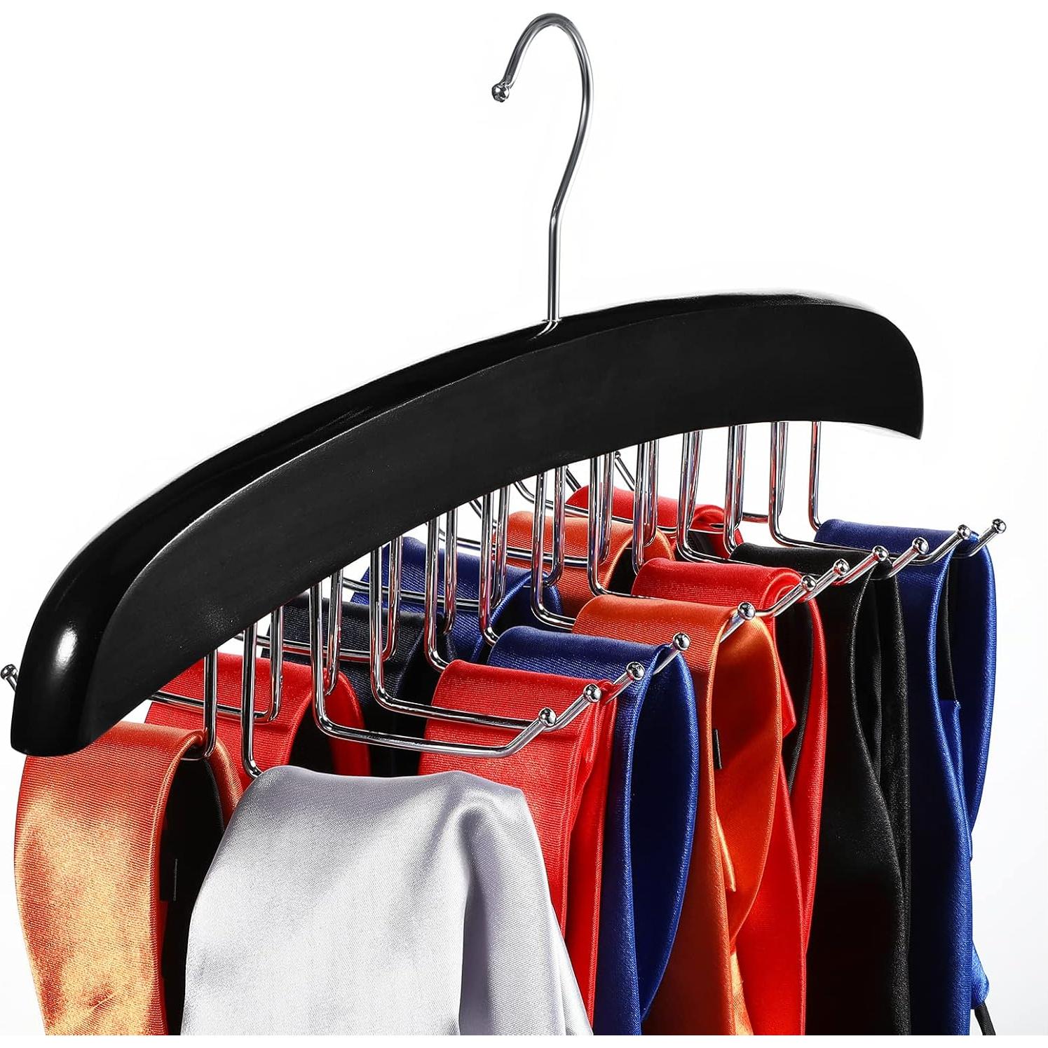 Perchero de Corbatas Jetec 2 Piezas 24 Ganchos Madera Negro