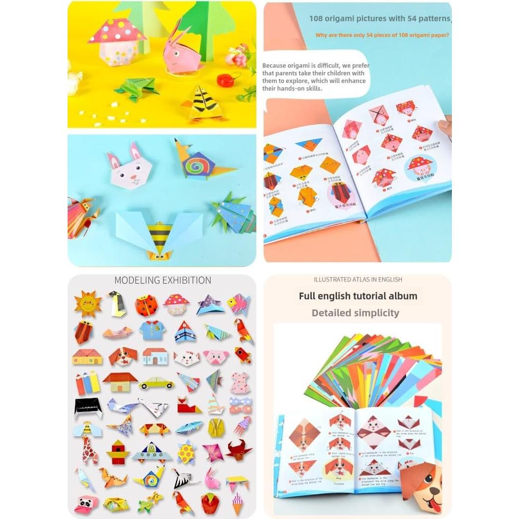 Set de Origami Colorido AUCOOMA 108 Hojas 54 Patrones
