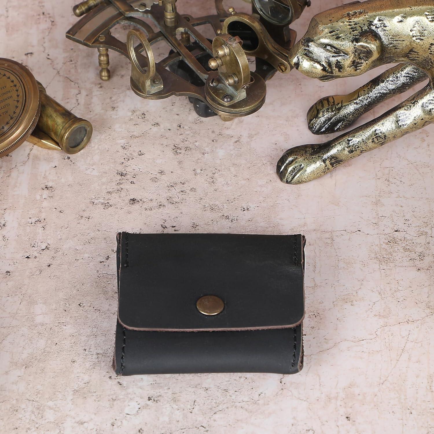 Monedero de Cuero Genuino CestAntiQ Squeeze Negro Compacto