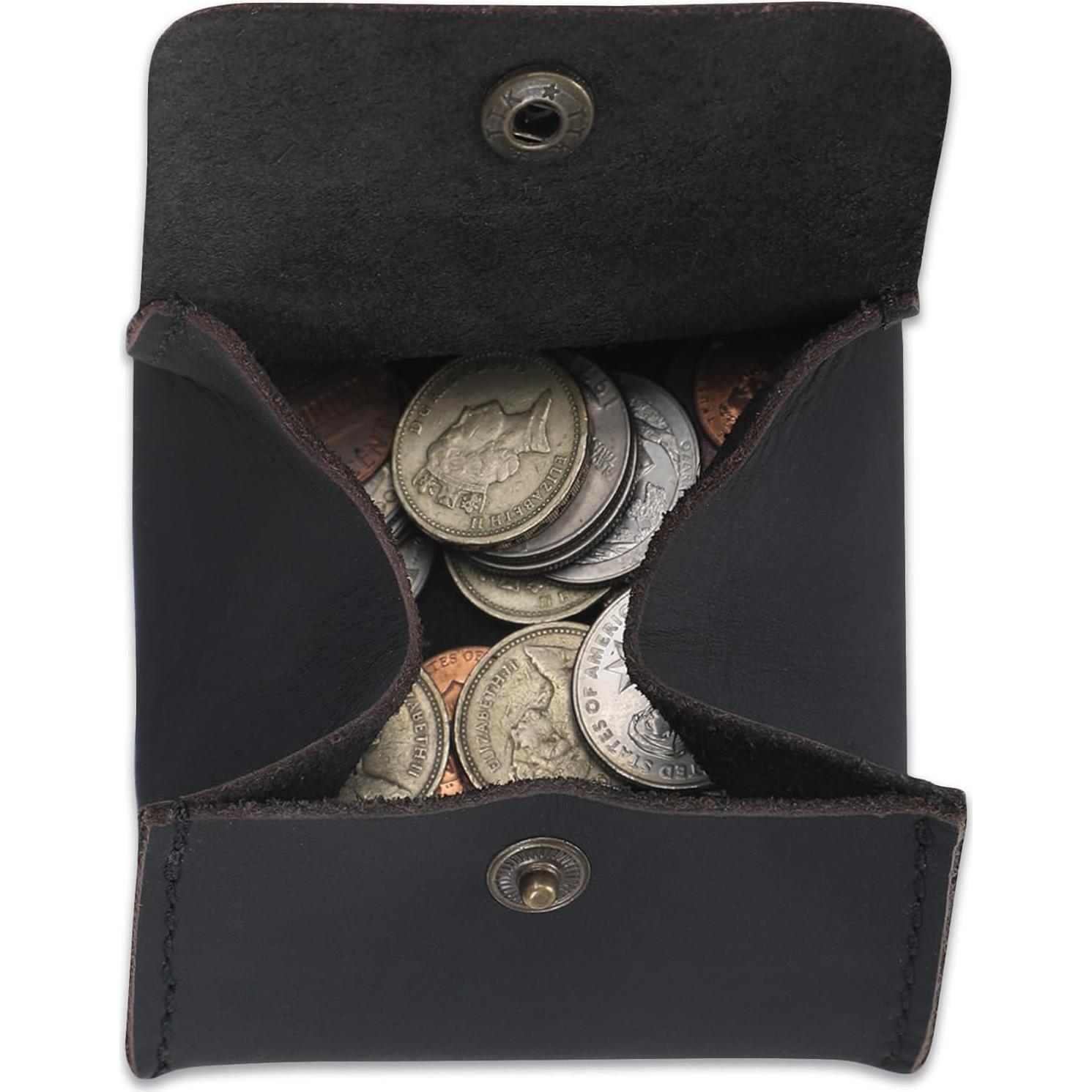 Monedero de Cuero Genuino CestAntiQ Squeeze Negro Compacto