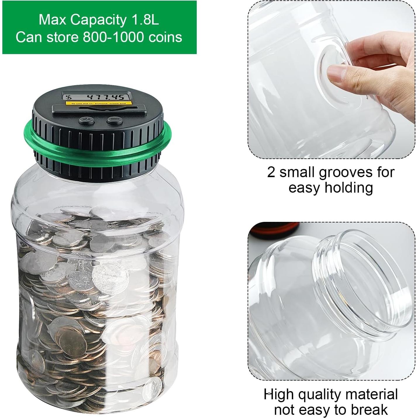 Contador de Monedas Digital QPEY 1.8L con Pantalla LCD Verde