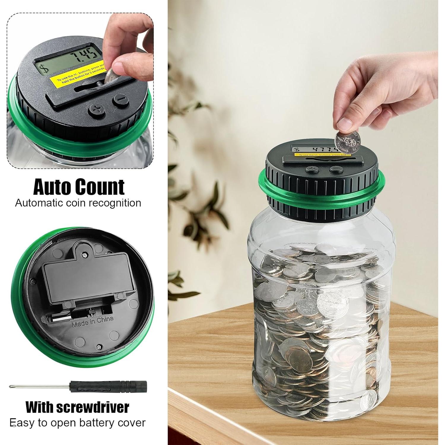 Contador de Monedas Digital QPEY 1.8L con Pantalla LCD Verde