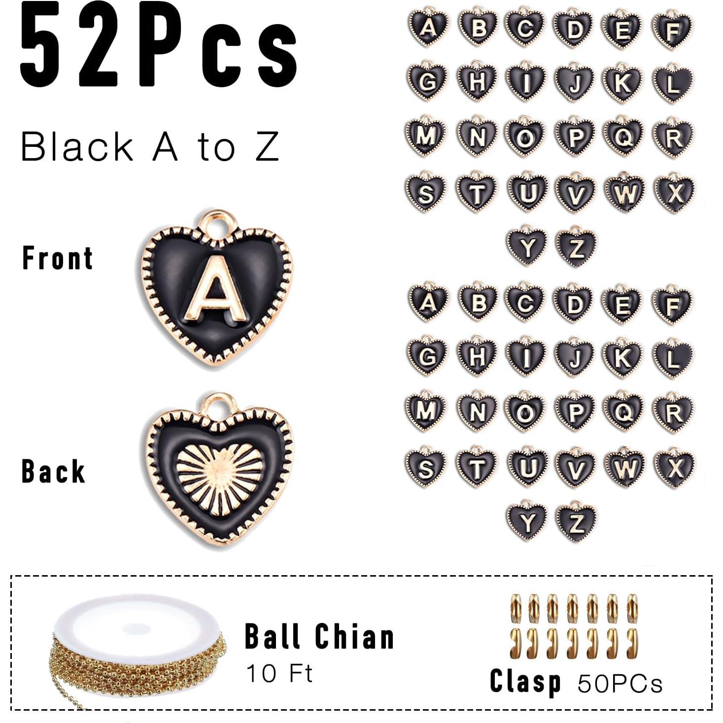 52 Piezas Encantos Corazón Letras para Joyería y Bebidas