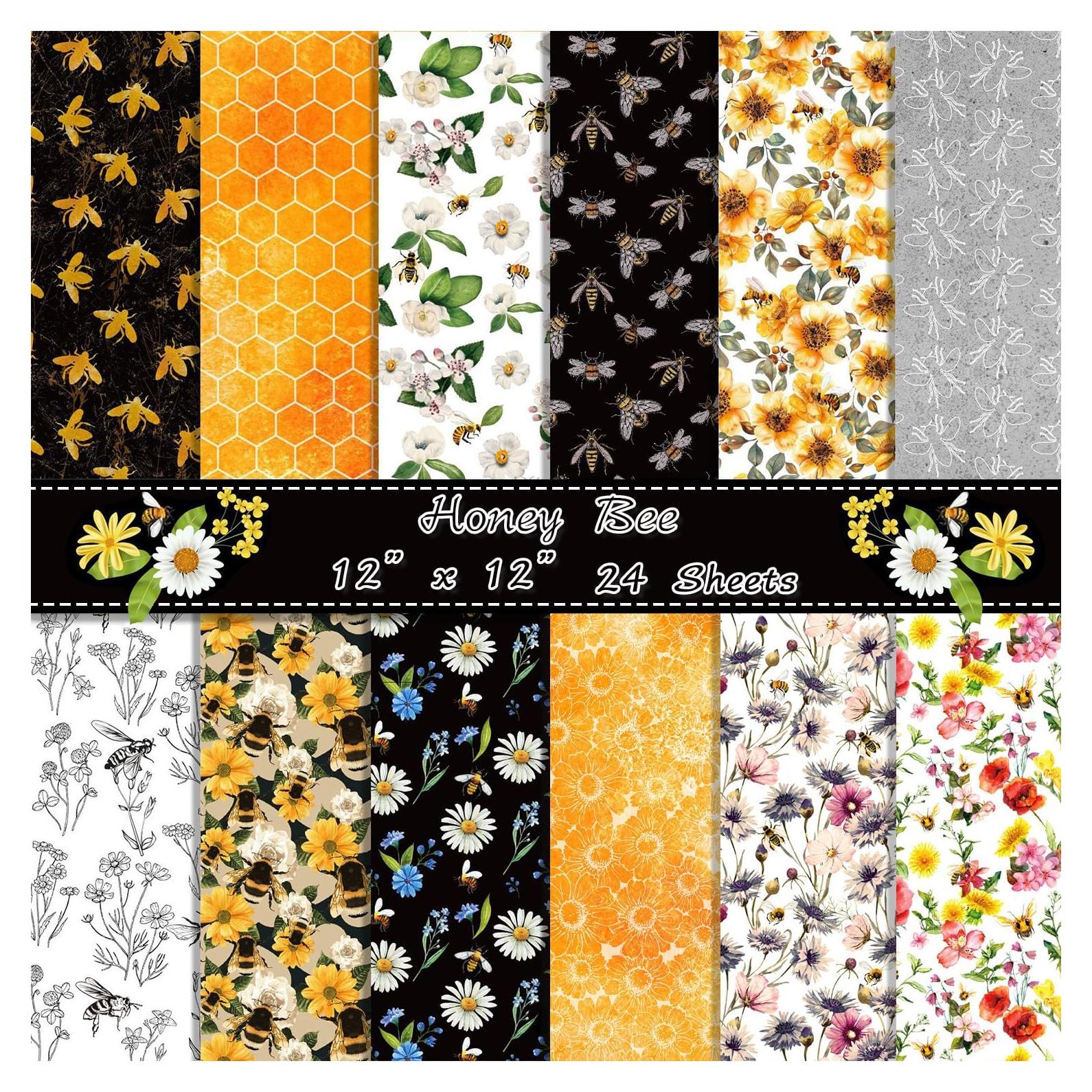 24 Hojas Papel Patrón Abeja Sorkwo 30.48x30.48 cm Scrapbook