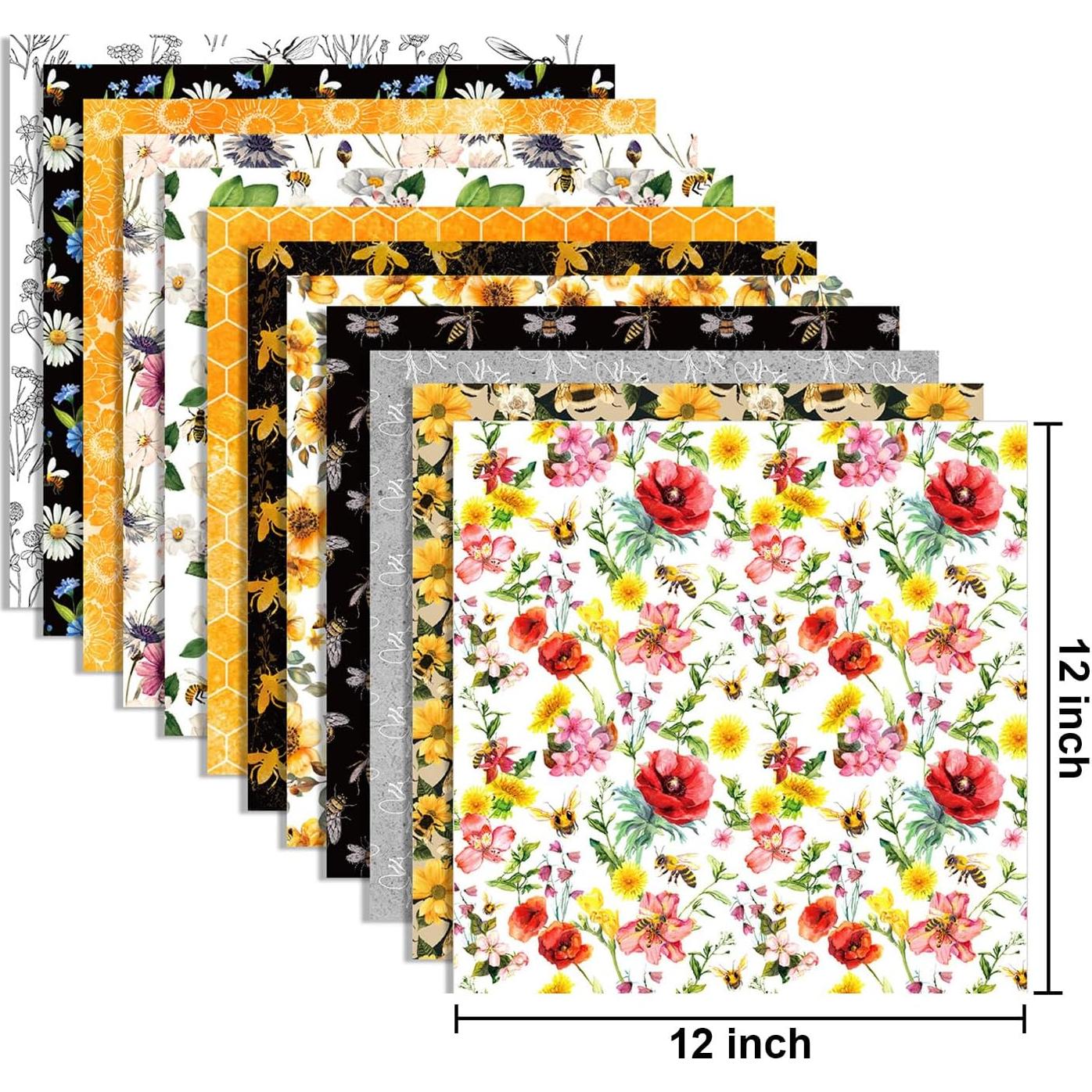 24 Hojas Papel Patrón Abeja Sorkwo 30.48x30.48 cm Scrapbook